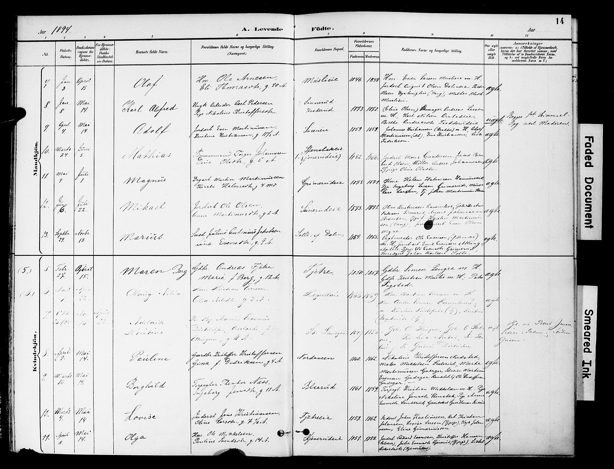 Stange prestekontor, AV/SAH-PREST-002/K/L0021: Parish register (official) no. 21, 1891-1902, p. 14