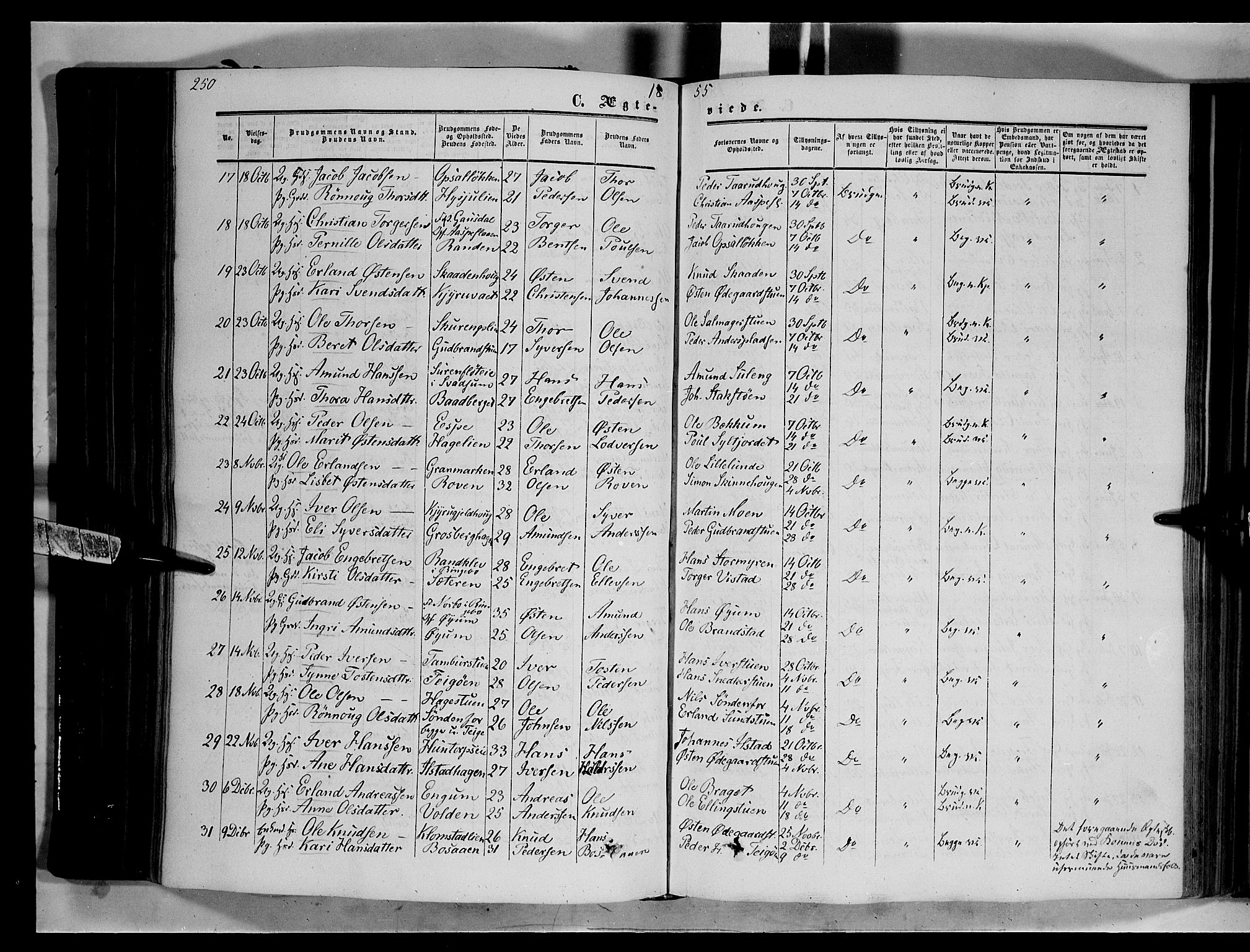 Nord-Fron prestekontor, AV/SAH-PREST-080/H/Ha/Haa/L0001: Parish register (official) no. 1, 1851-1864, p. 250