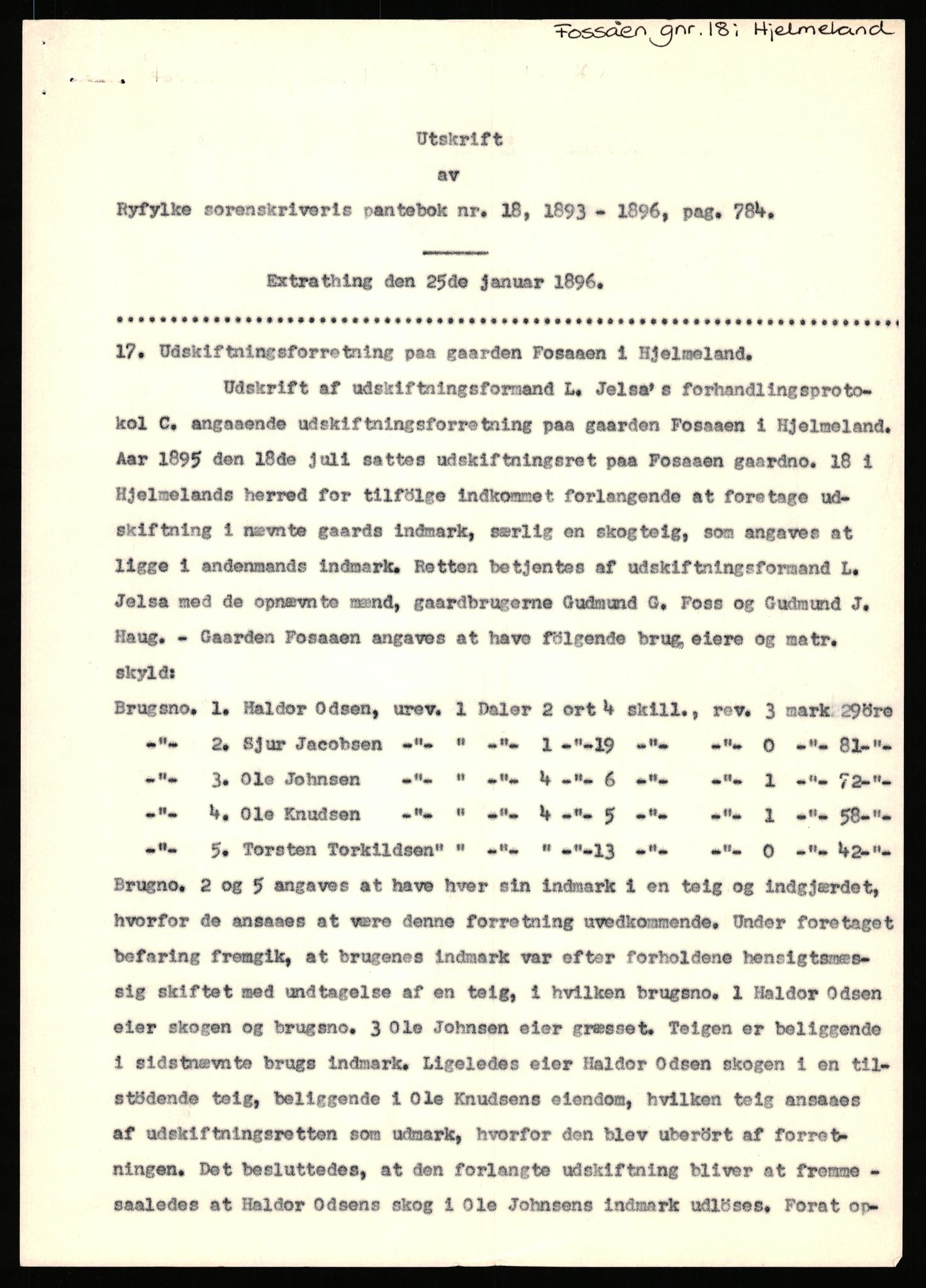 Statsarkivet i Stavanger, SAST/A-101971/03/Y/Yj/L0022: Avskrifter sortert etter gårdsnavn: Foss - Frøiland i Hetland, 1750-1930, p. 356