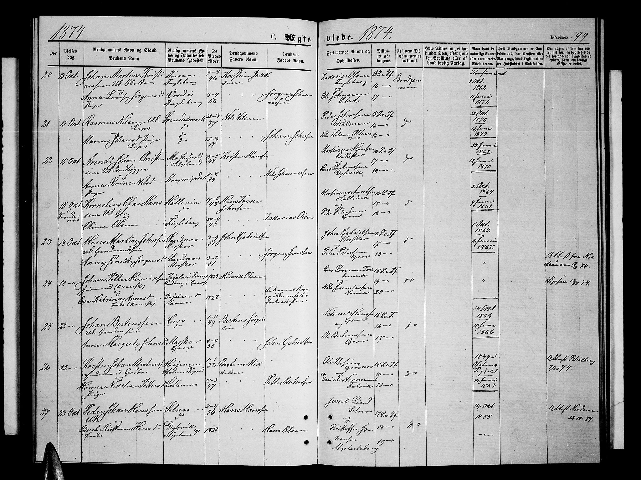 Ibestad sokneprestembete, SATØ/S-0077/H/Ha/Hab/L0006klokker: Parish register (copy) no. 6, 1871-1879, p. 199