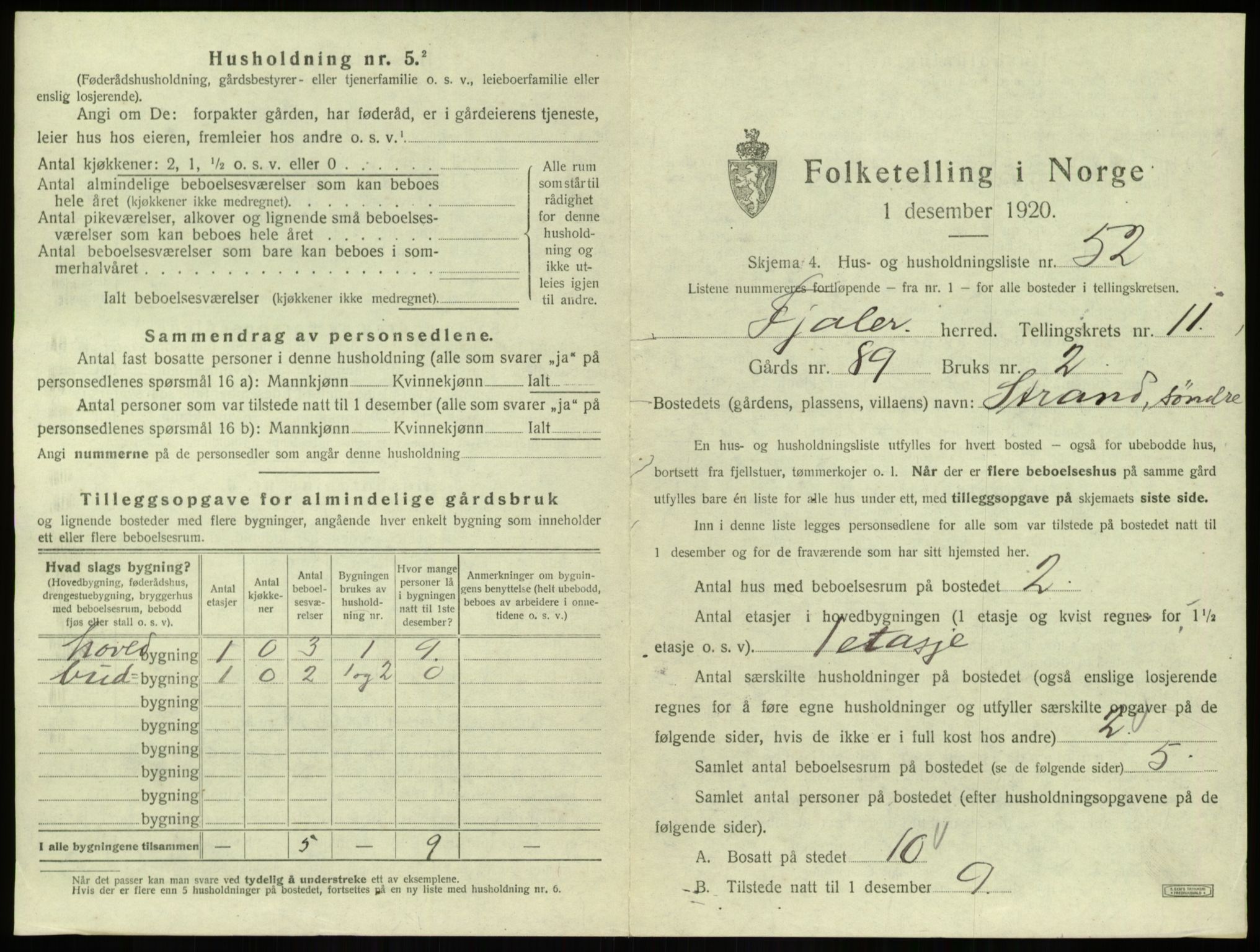 SAB, 1920 census for Fjaler, 1920, p. 1000