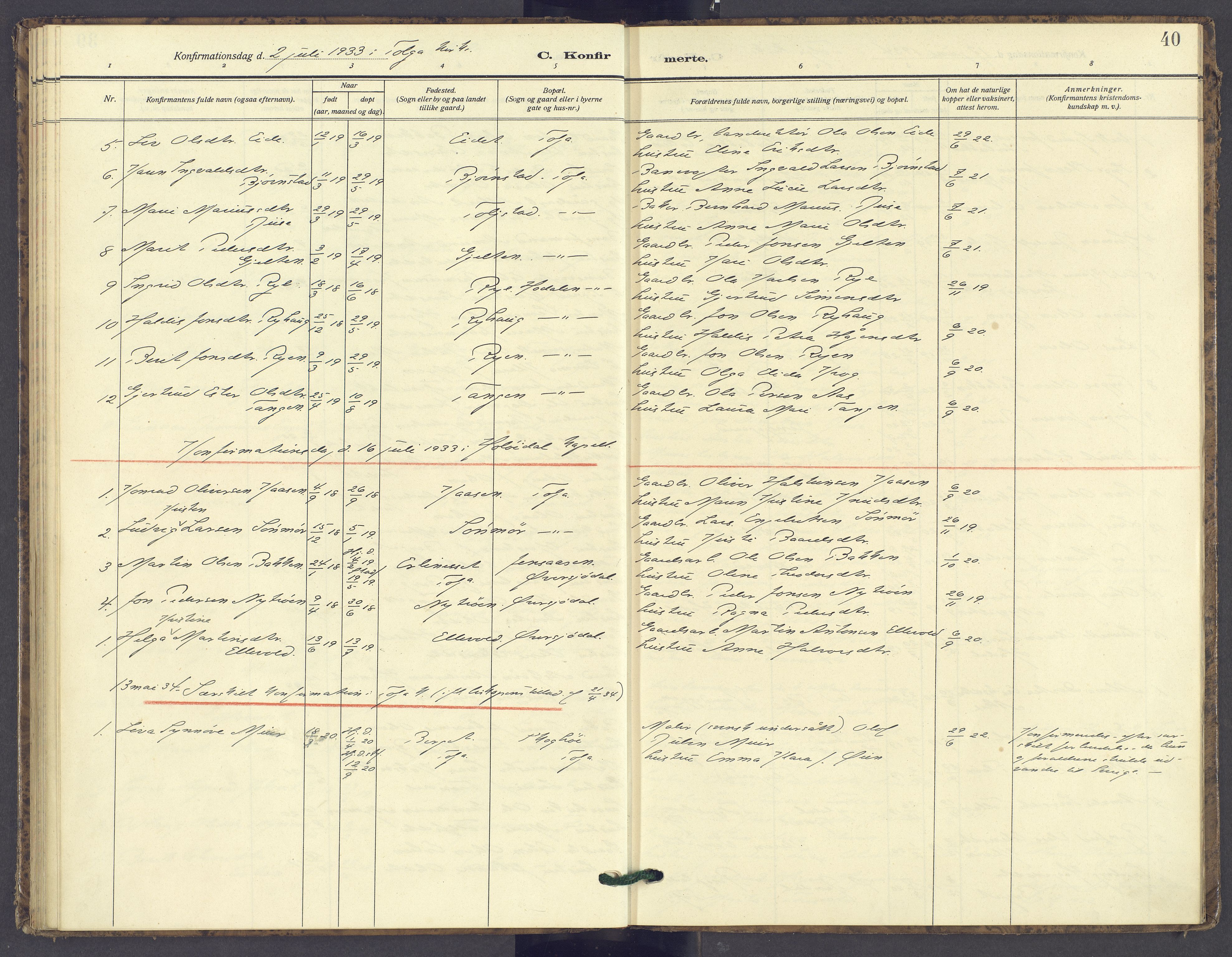 Tolga prestekontor, AV/SAH-PREST-062/K/L0016: Parish register (official) no. 16, 1908-1957, p. 40