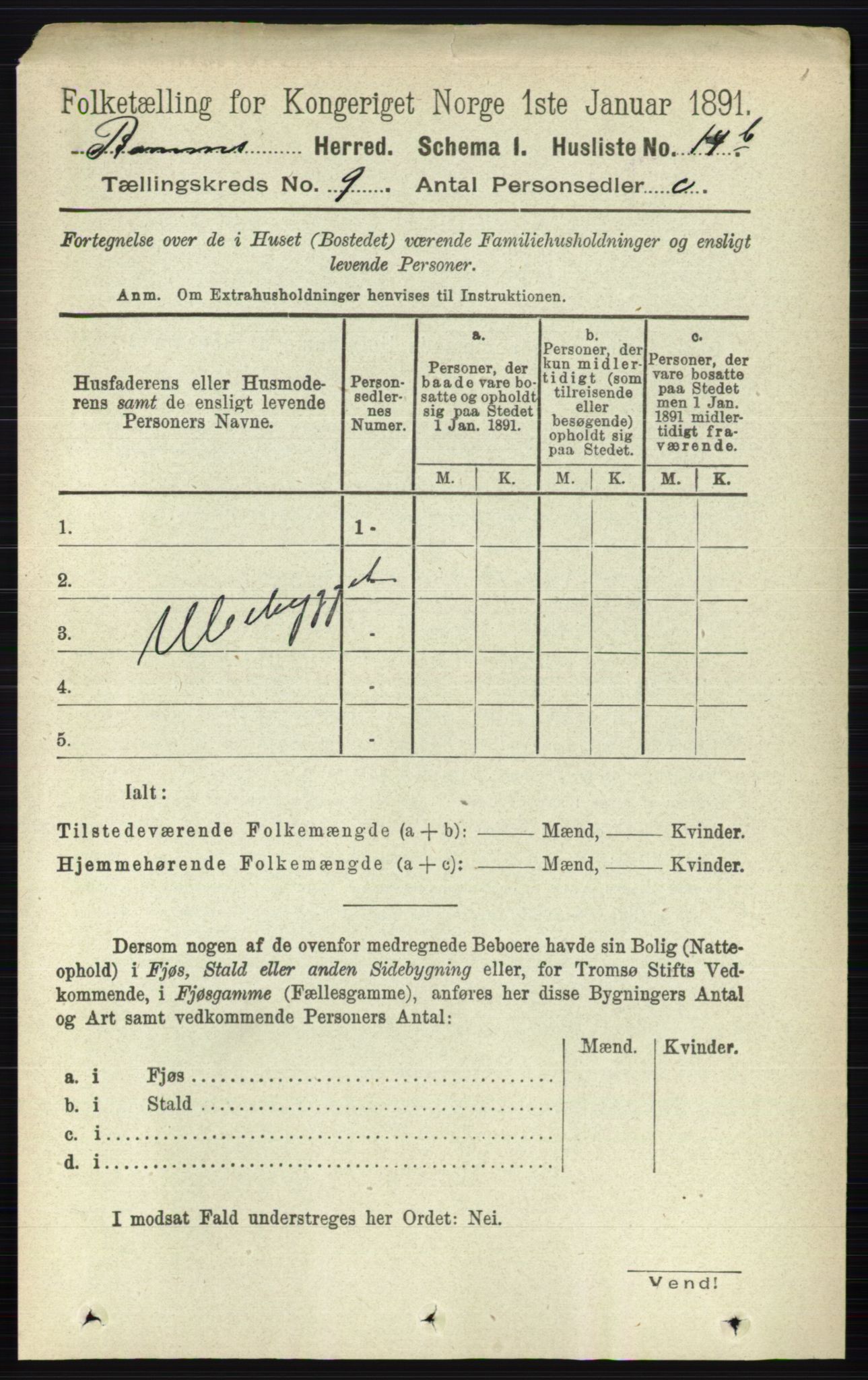 RA, 1891 census for 0219 Bærum, 1891, p. 4994