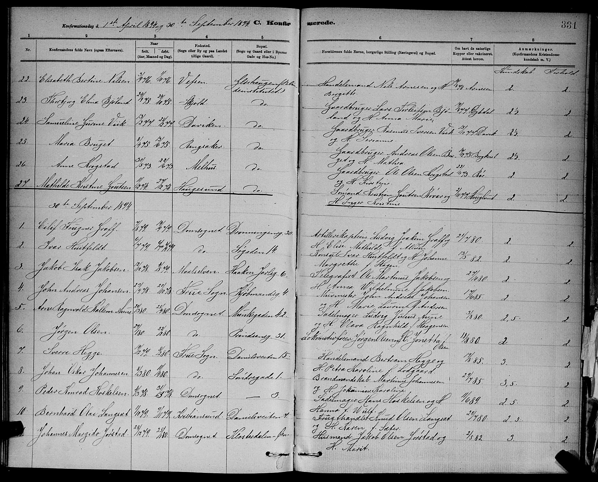 Ministerialprotokoller, klokkerbøker og fødselsregistre - Sør-Trøndelag, AV/SAT-A-1456/601/L0092: Parish register (copy) no. 601C10, 1884-1897, p. 331