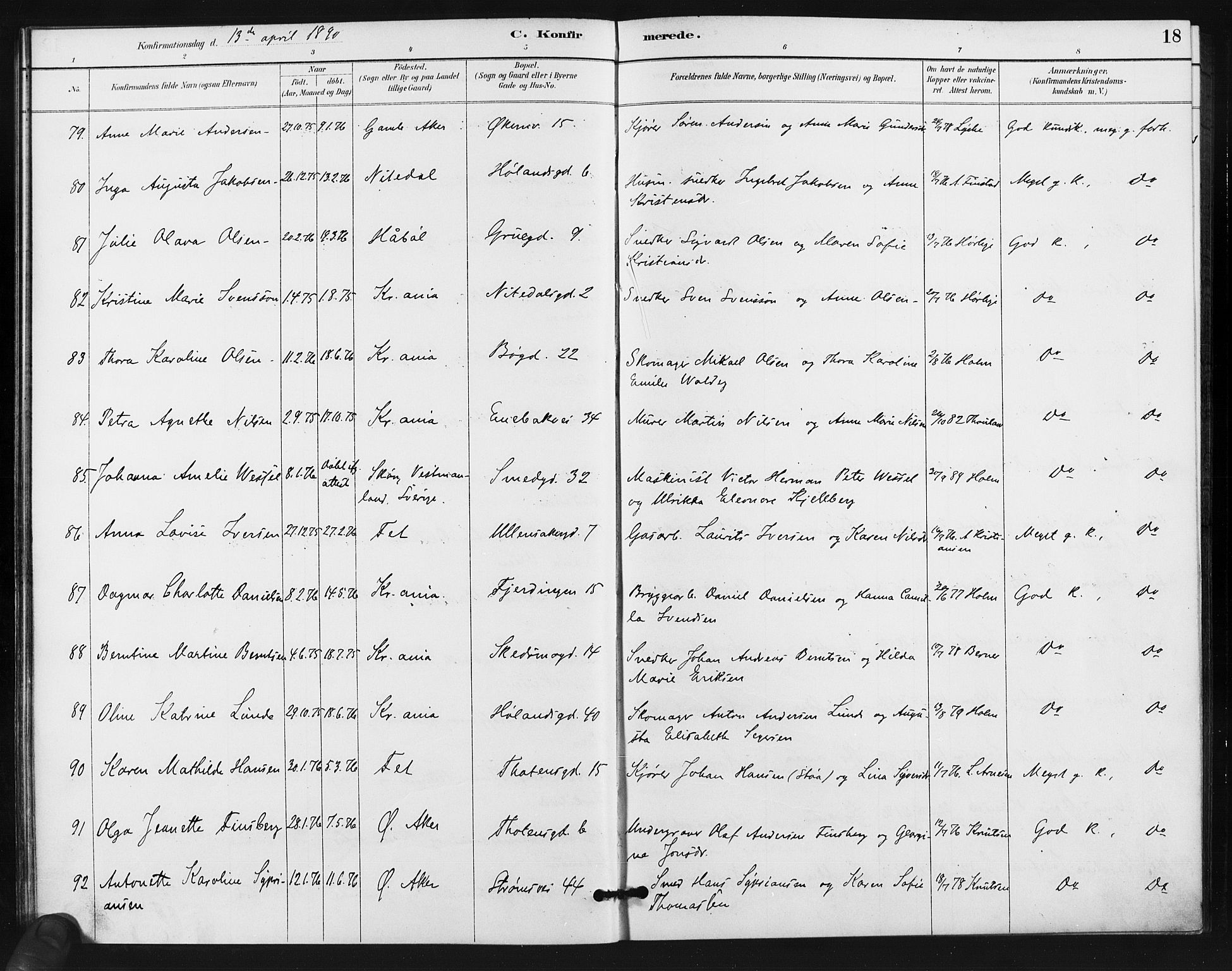 Kampen prestekontor Kirkebøker, AV/SAO-A-10853/F/Fa/L0006: Parish register (official) no. I 6, 1889-1896, p. 18
