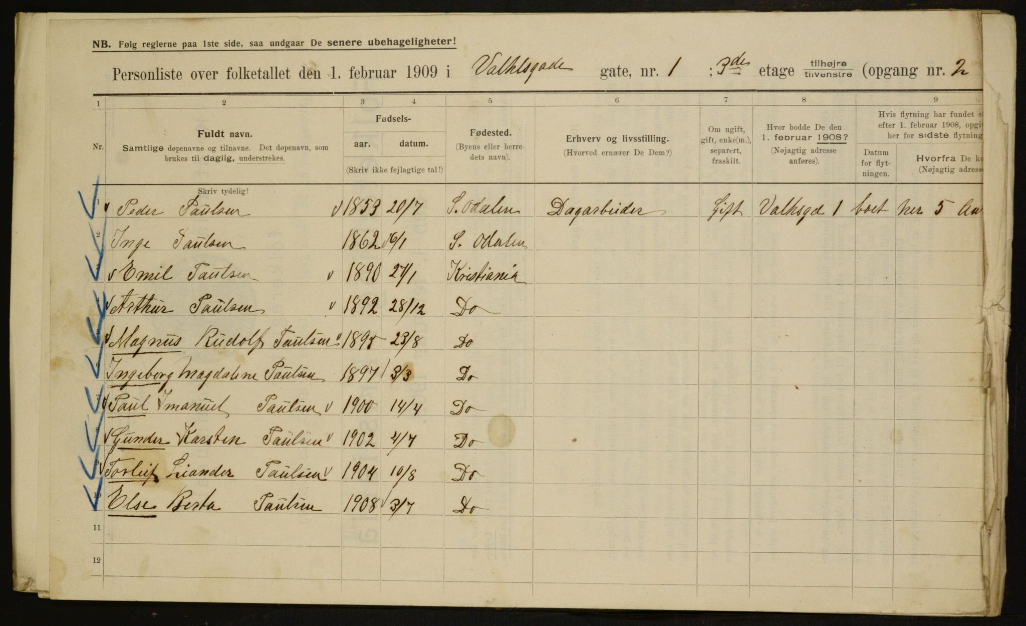 OBA, Municipal Census 1909 for Kristiania, 1909, p. 110147