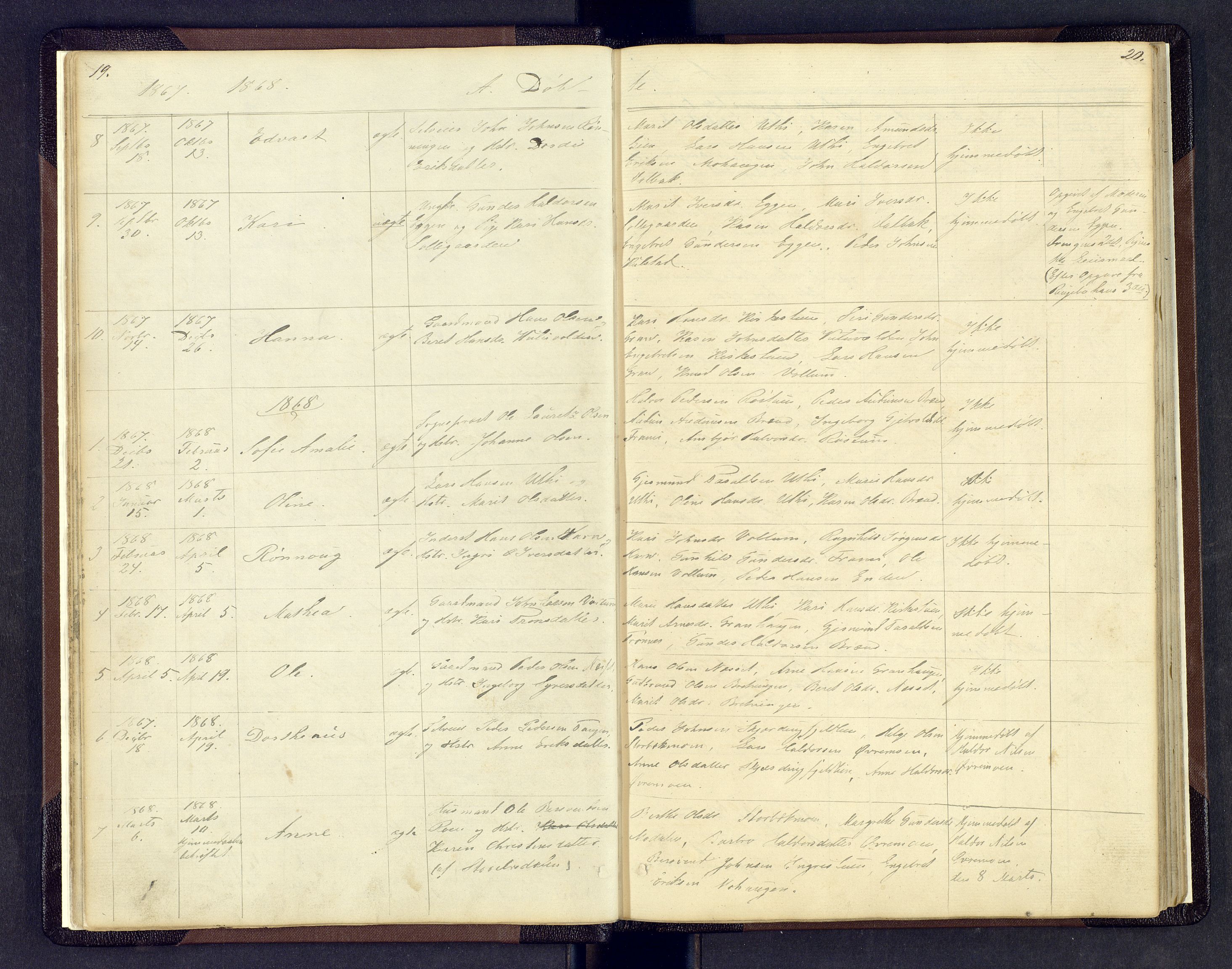 Sollia prestekontor, SAH/PREST-050/H/Ha/Hab/L0001: Parish register (copy) no. 1, 1862-1879, p. 19-20