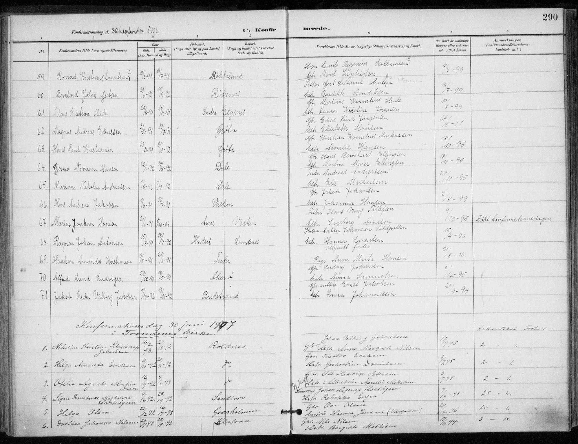 Trondenes sokneprestkontor, SATØ/S-1319/H/Ha/L0017kirke: Parish register (official) no. 17, 1899-1908, p. 290
