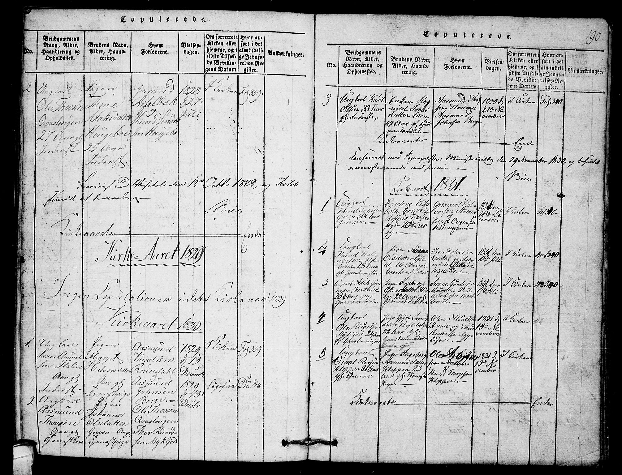 Lårdal kirkebøker, SAKO/A-284/G/Gb/L0001: Parish register (copy) no. II 1, 1815-1865, p. 190
