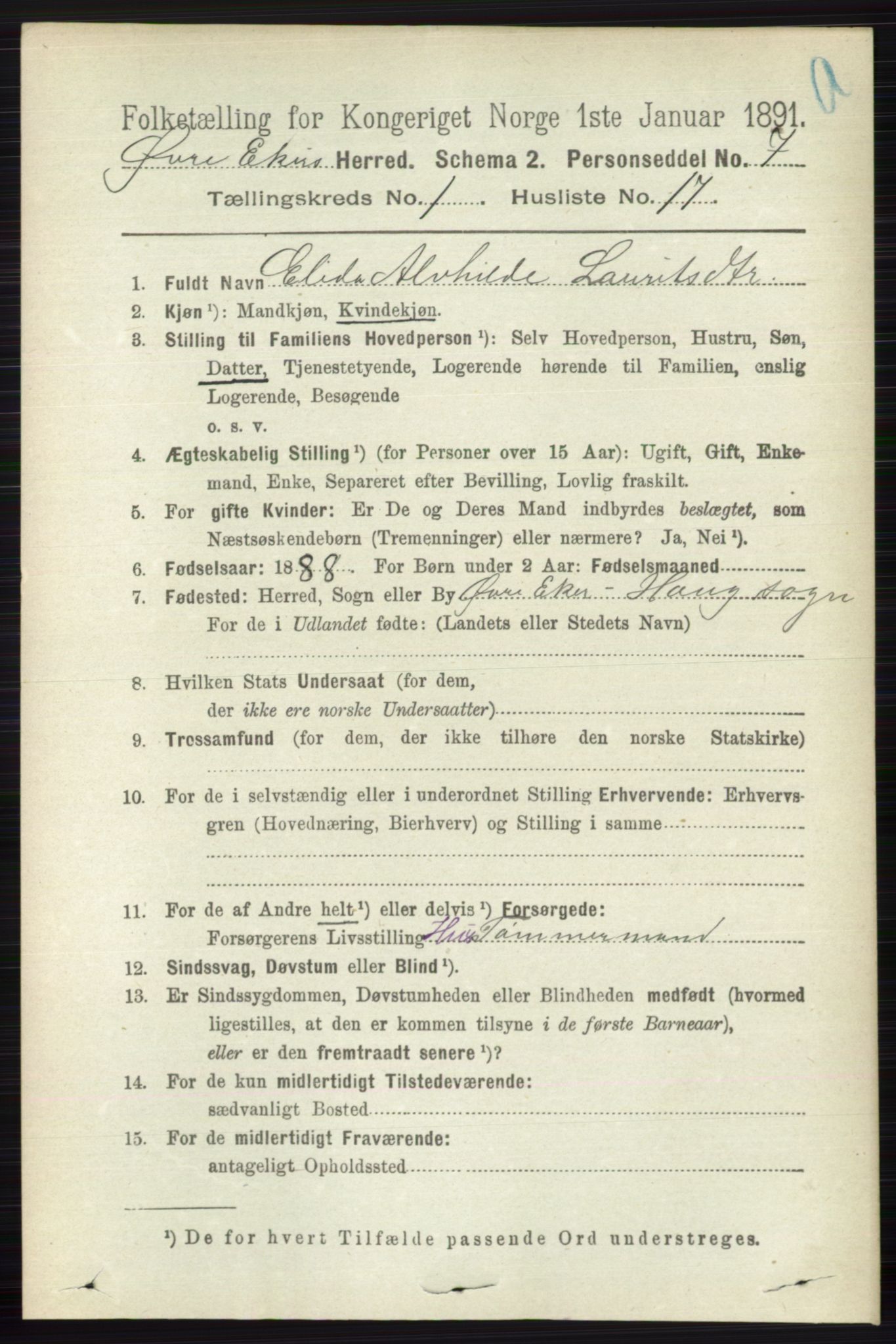 RA, 1891 census for 0624 Øvre Eiker, 1891, p. 235