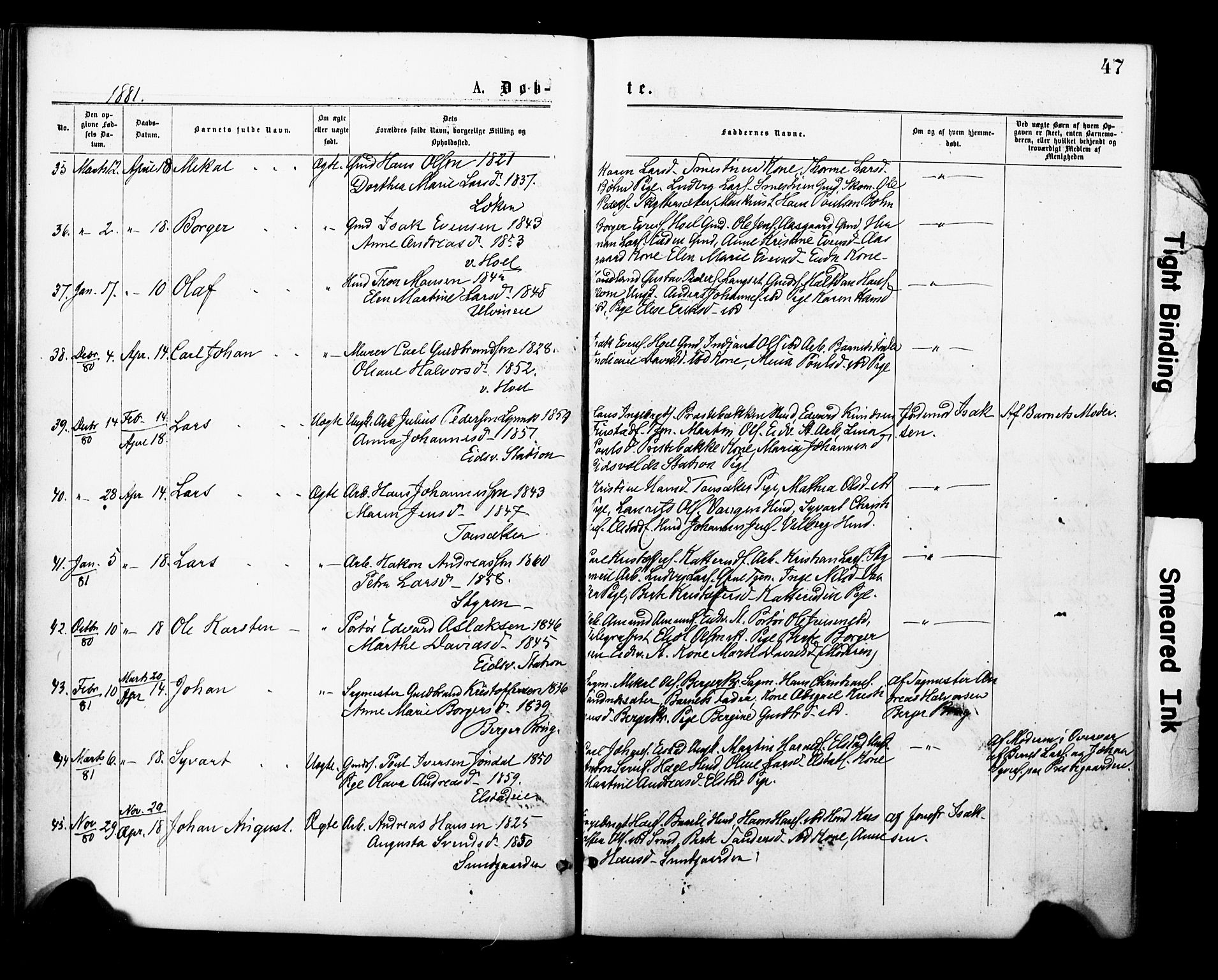 Eidsvoll prestekontor Kirkebøker, AV/SAO-A-10888/F/Fa/L0001: Parish register (official) no. I 1, 1877-1881, p. 47