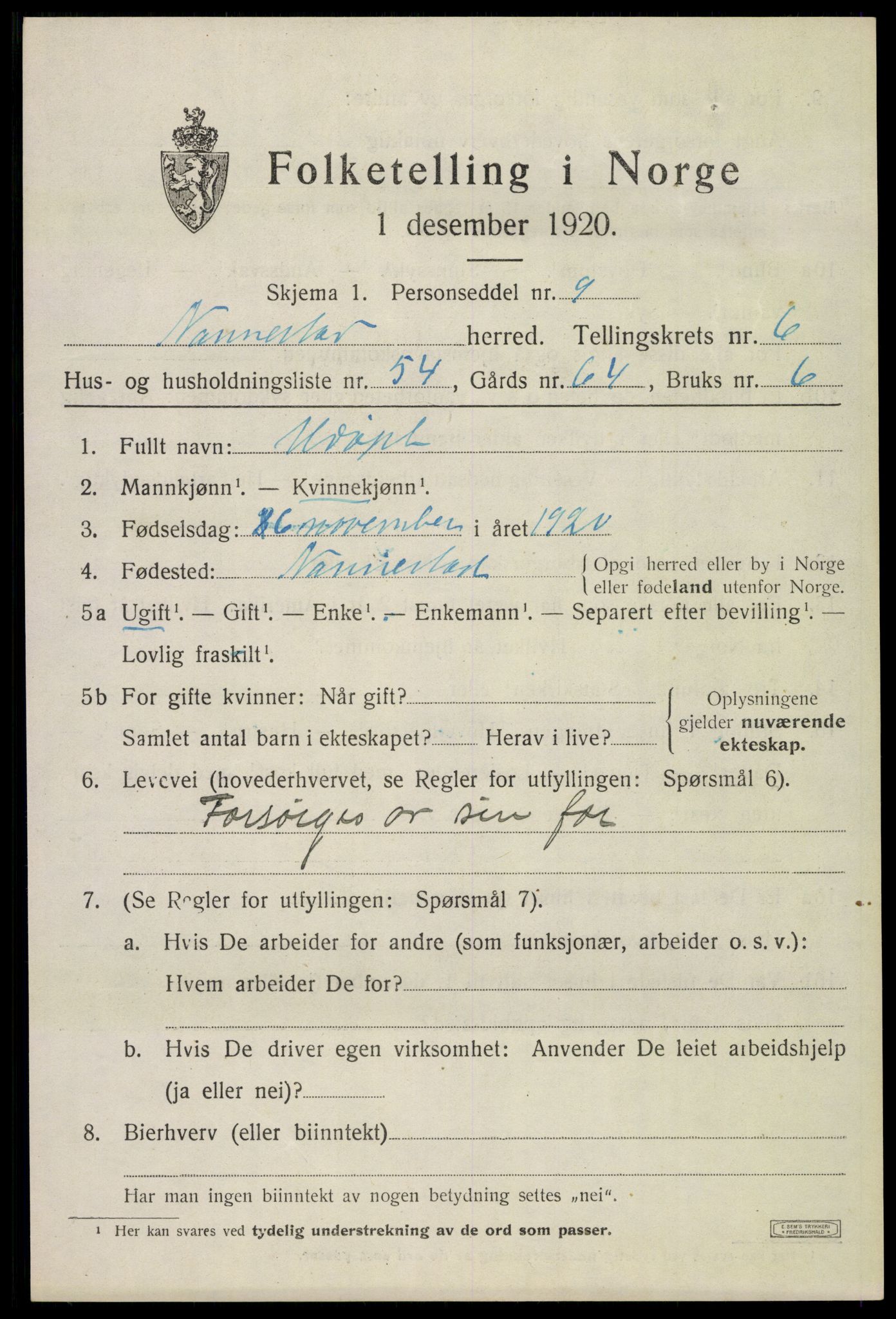 SAO, 1920 census for Nannestad, 1920, p. 8270