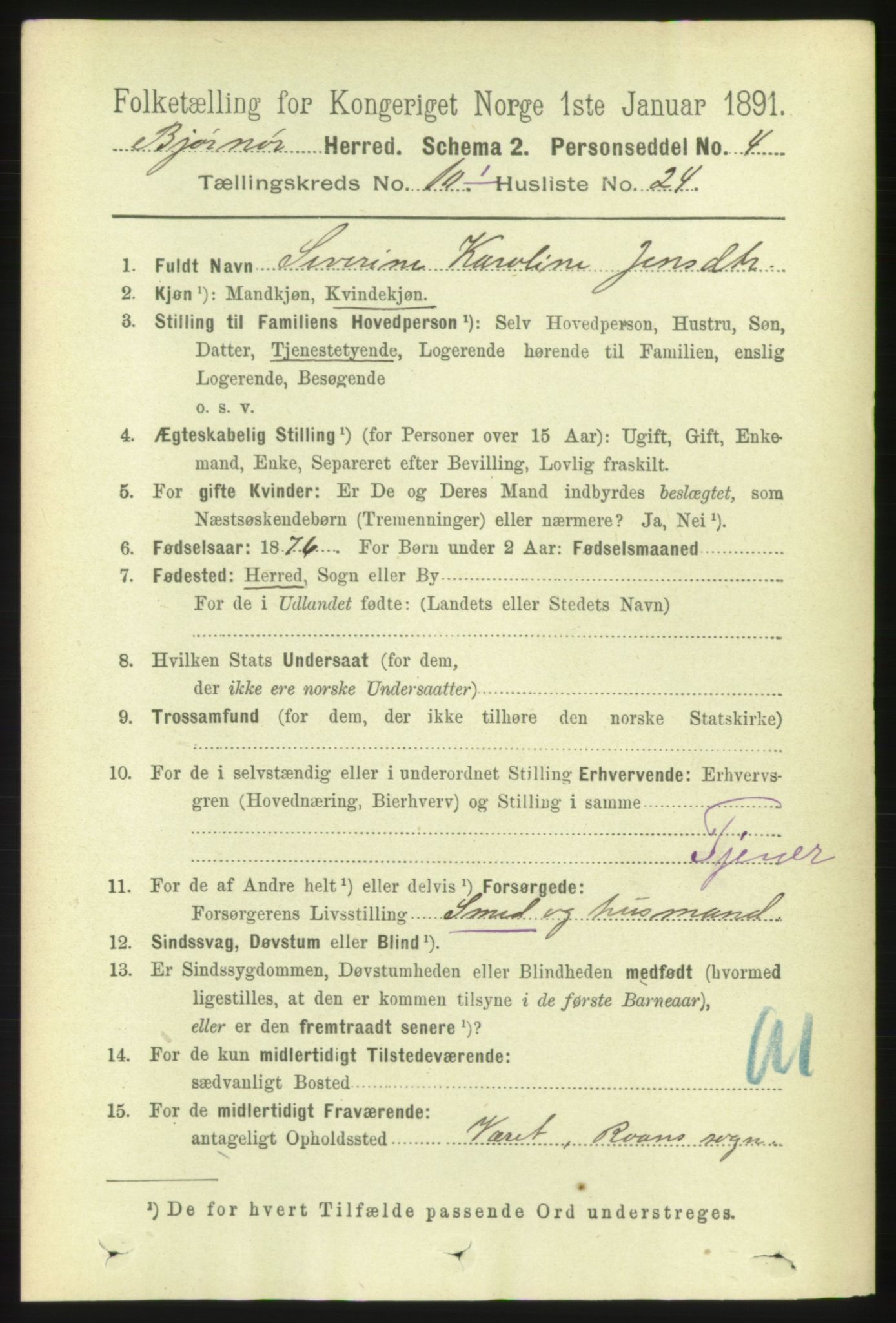 RA, 1891 census for 1632 Bjørnør, 1891, p. 4303