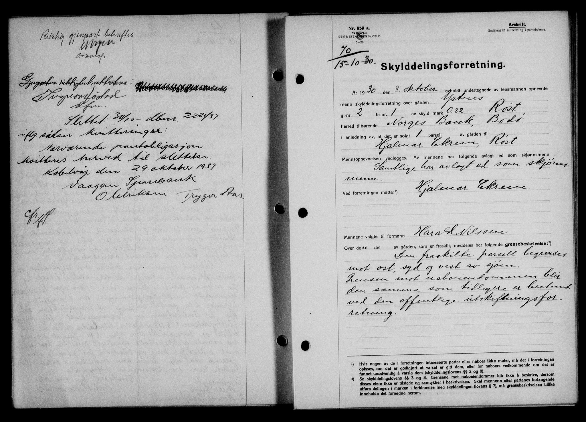 Lofoten sorenskriveri, SAT/A-0017/1/2/2C/L0022b: Mortgage book no. 22b, 1930-1930, Deed date: 15.10.1930