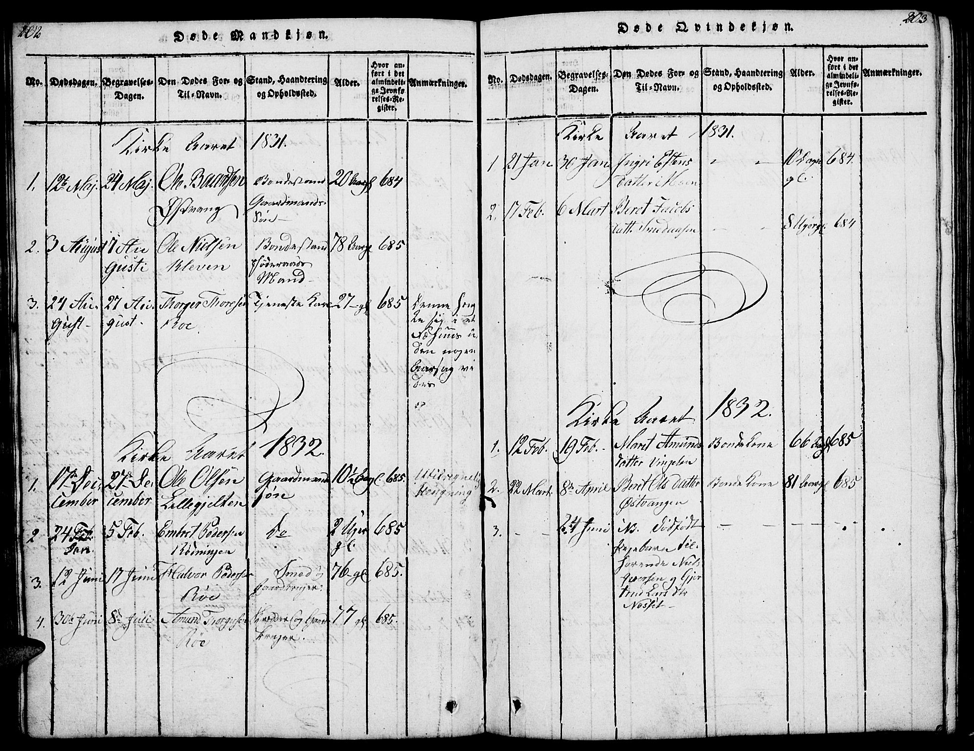 Tolga prestekontor, SAH/PREST-062/L/L0003: Parish register (copy) no. 3, 1815-1862, p. 202-203