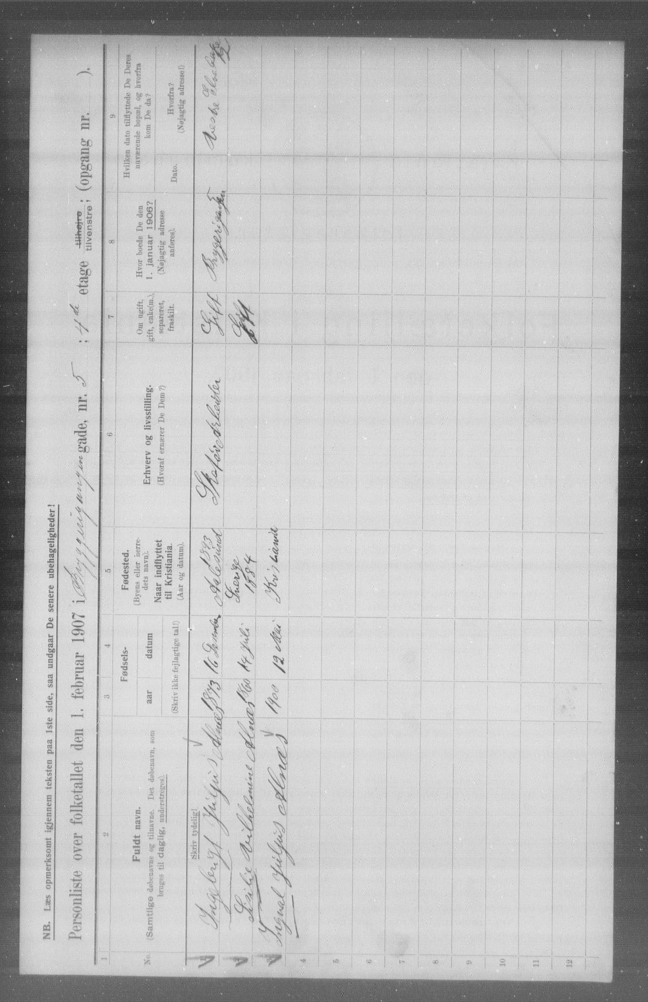 OBA, Municipal Census 1907 for Kristiania, 1907, p. 5303