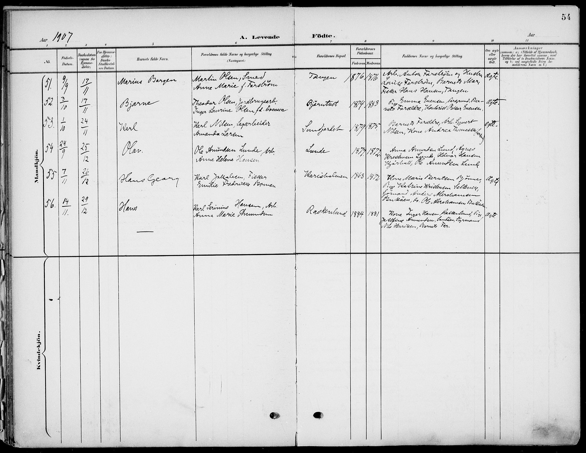 Eidanger kirkebøker, SAKO/A-261/F/Fa/L0013: Parish register (official) no. 13, 1900-1913, p. 54