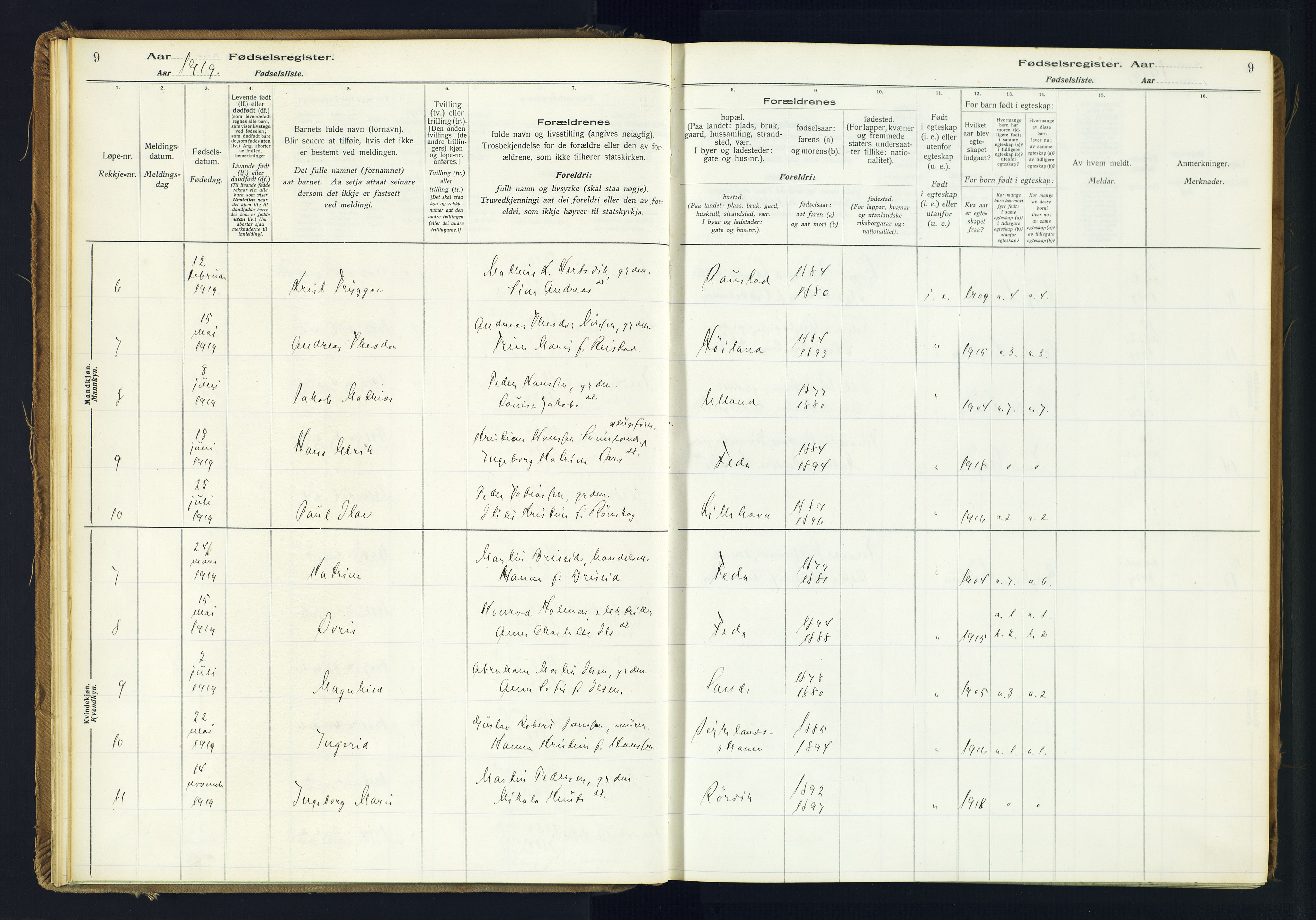 Kvinesdal sokneprestkontor, SAK/1111-0026/J/Ja/L0005: Birth register no. 5, 1916-1982, p. 9