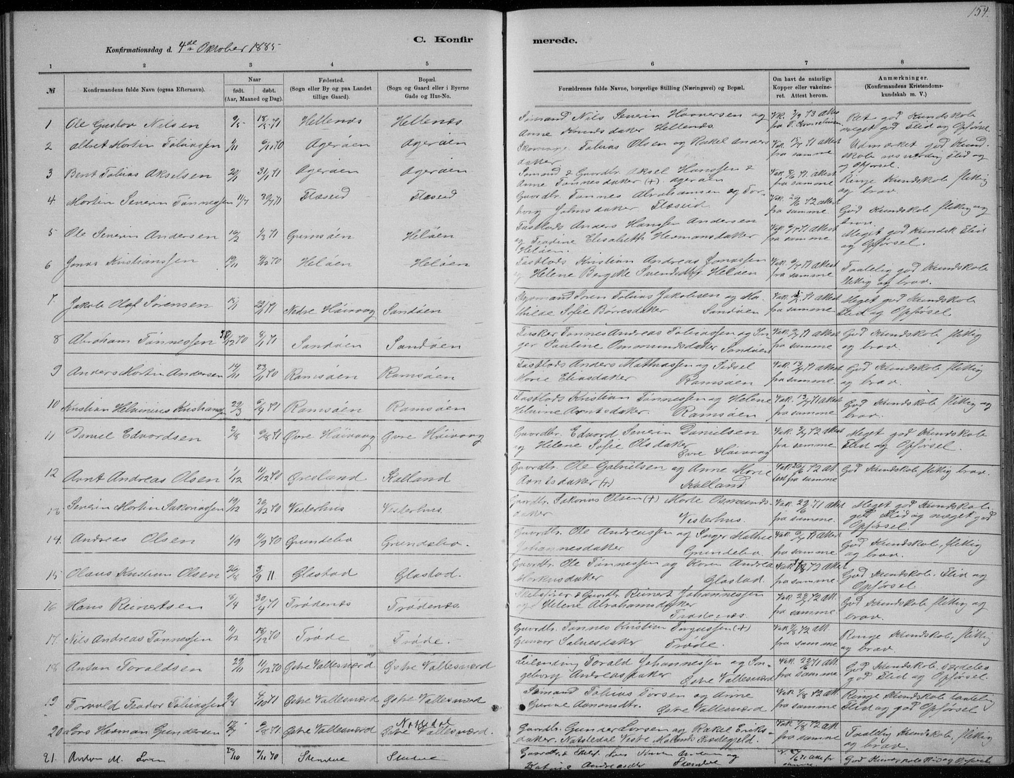 Høvåg sokneprestkontor, SAK/1111-0025/F/Fb/L0004: Parish register (copy) no. B 4, 1883-1898, p. 154