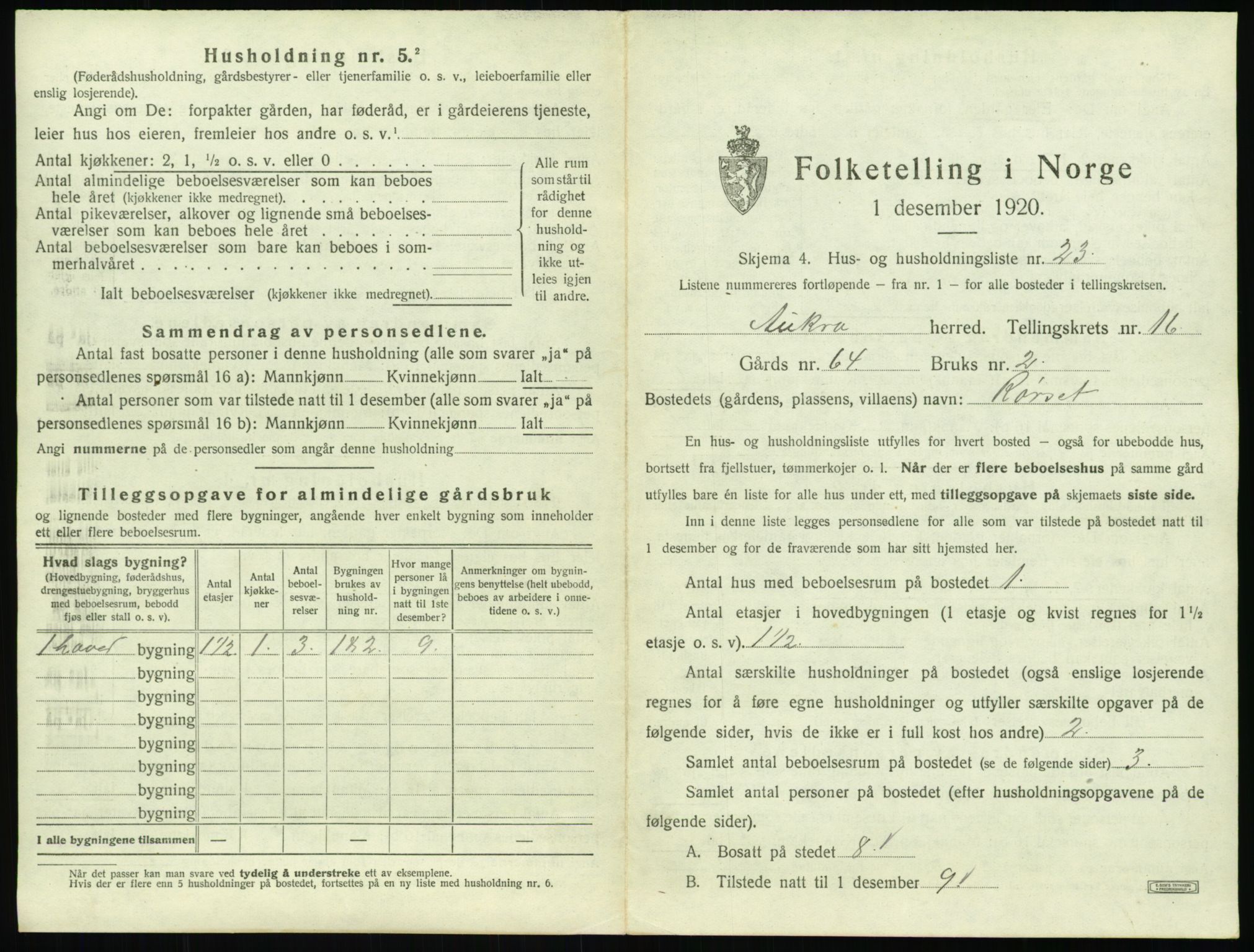 SAT, 1920 census for Aukra, 1920, p. 993