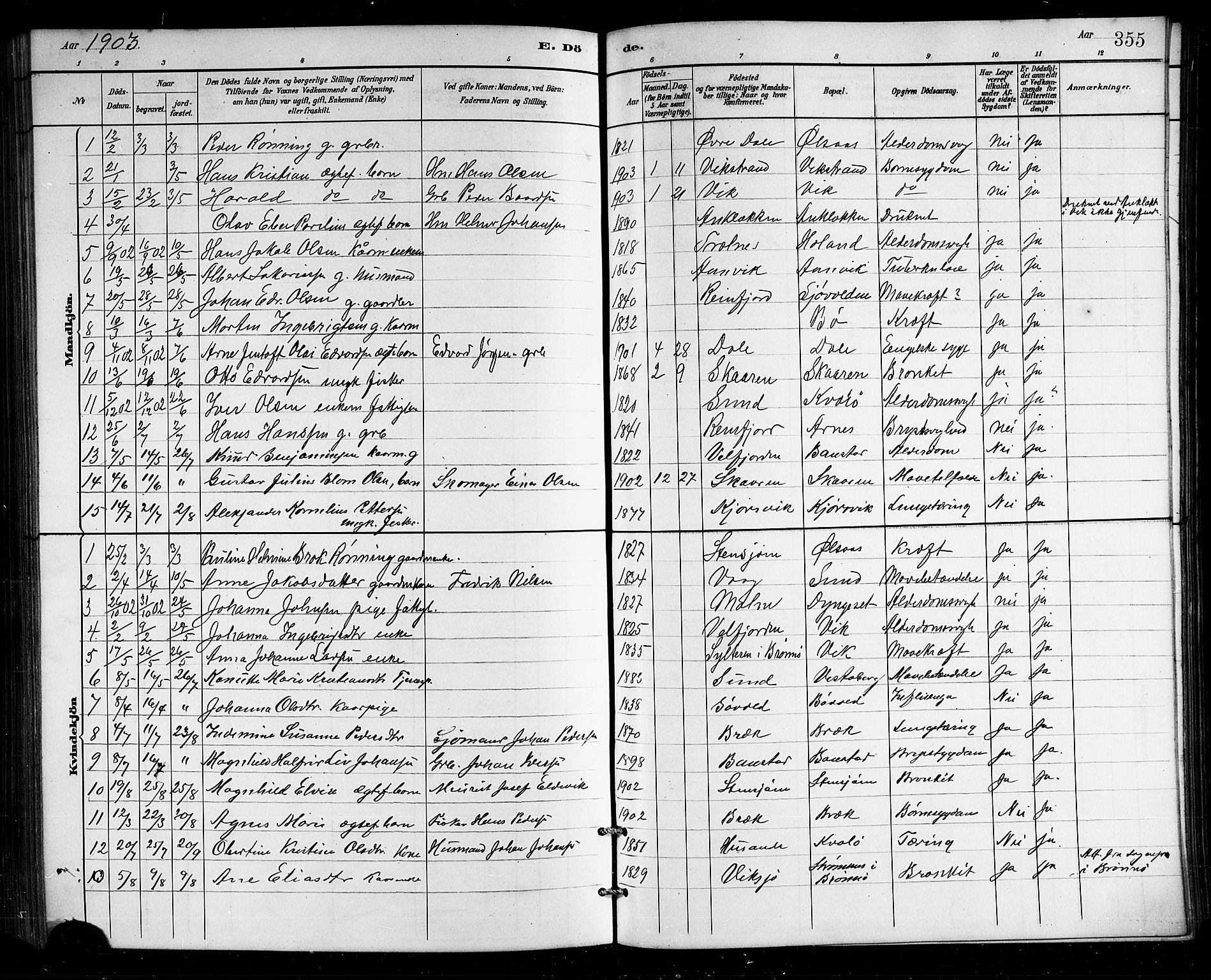 Ministerialprotokoller, klokkerbøker og fødselsregistre - Nordland, SAT/A-1459/812/L0188: Parish register (copy) no. 812C06, 1884-1912, p. 355