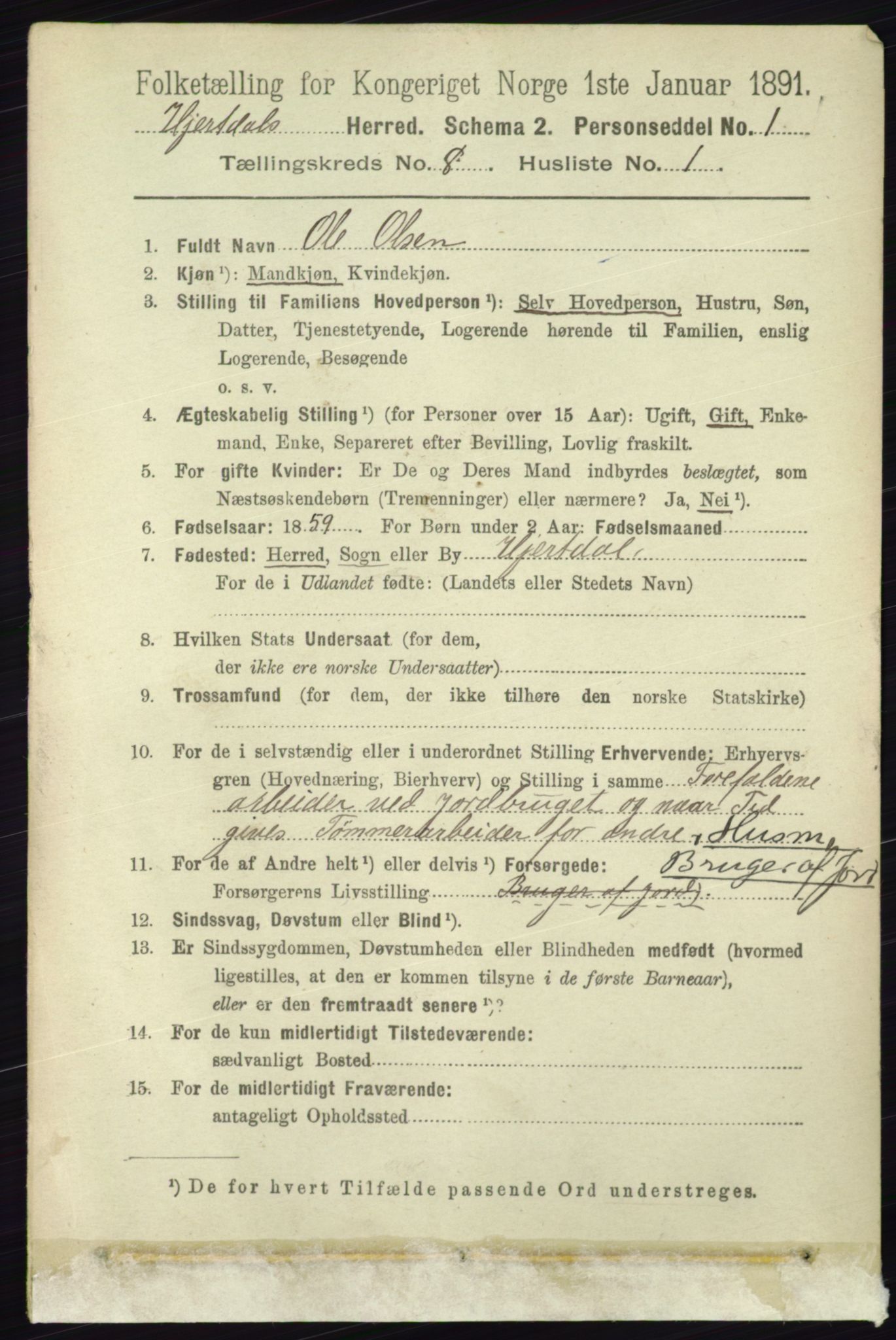 RA, 1891 census for 0827 Hjartdal, 1891, p. 2807