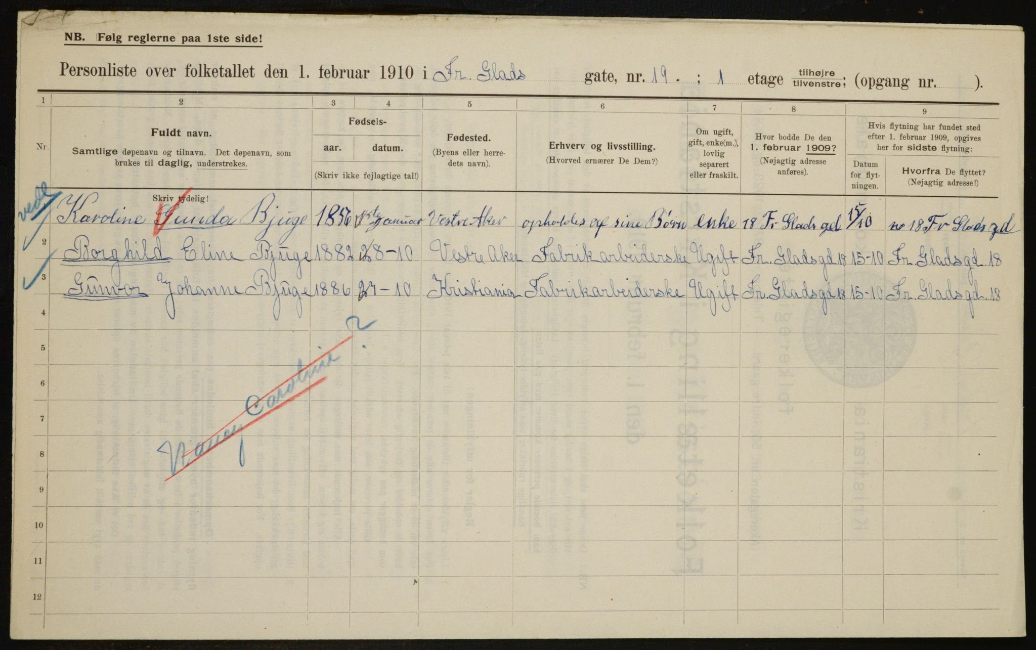 OBA, Municipal Census 1910 for Kristiania, 1910, p. 25033