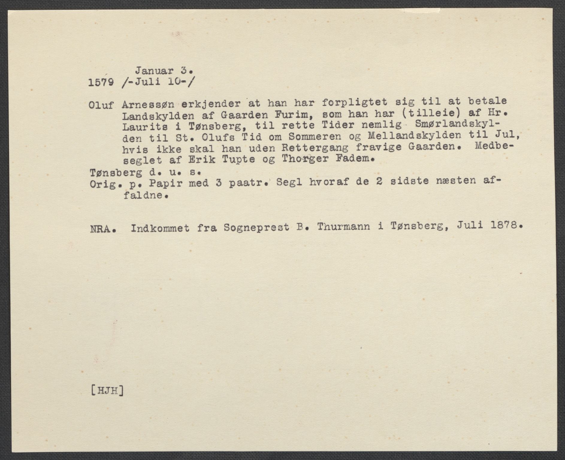 Riksarkivets diplomsamling, AV/RA-EA-5965/F02/L0081: Dokumenter, 1579, p. 3