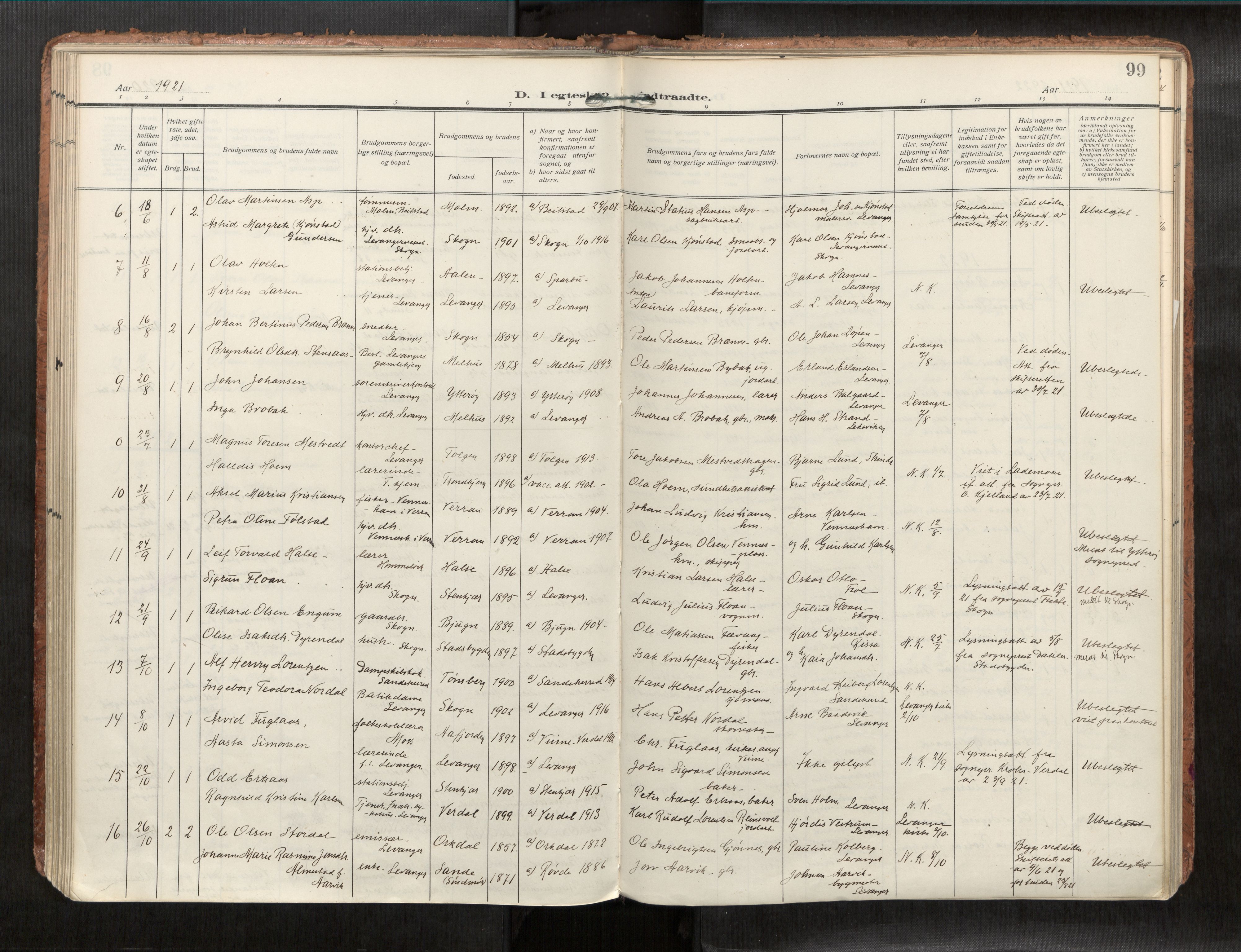 Levanger sokneprestkontor, SAT/A-1301/2/H/Haa/L0001: Parish register (official) no. 1, 1912-1932, p. 99