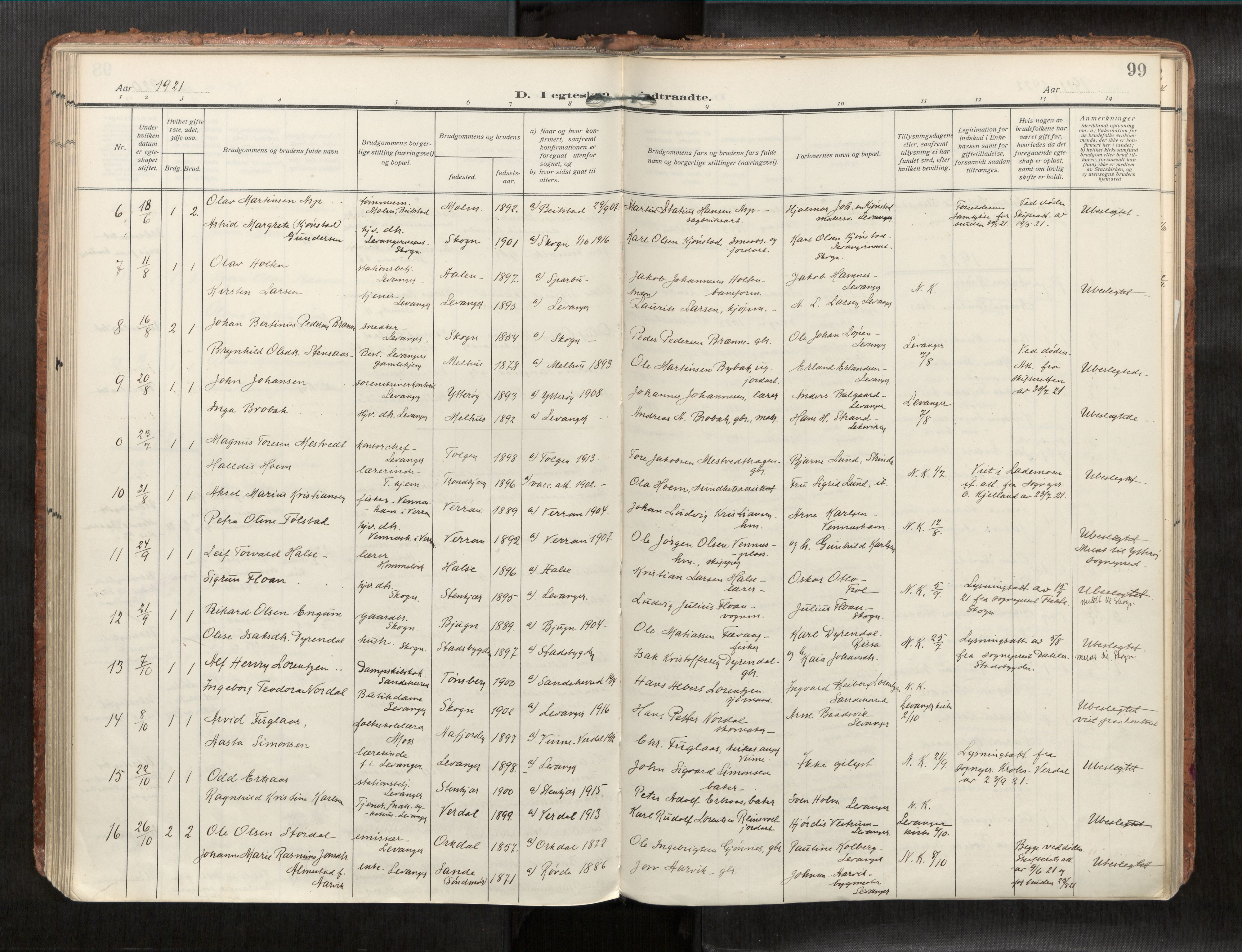 Levanger sokneprestkontor, AV/SAT-A-1301/2/H/Haa/L0001: Parish register (official) no. 1, 1912-1932, p. 99