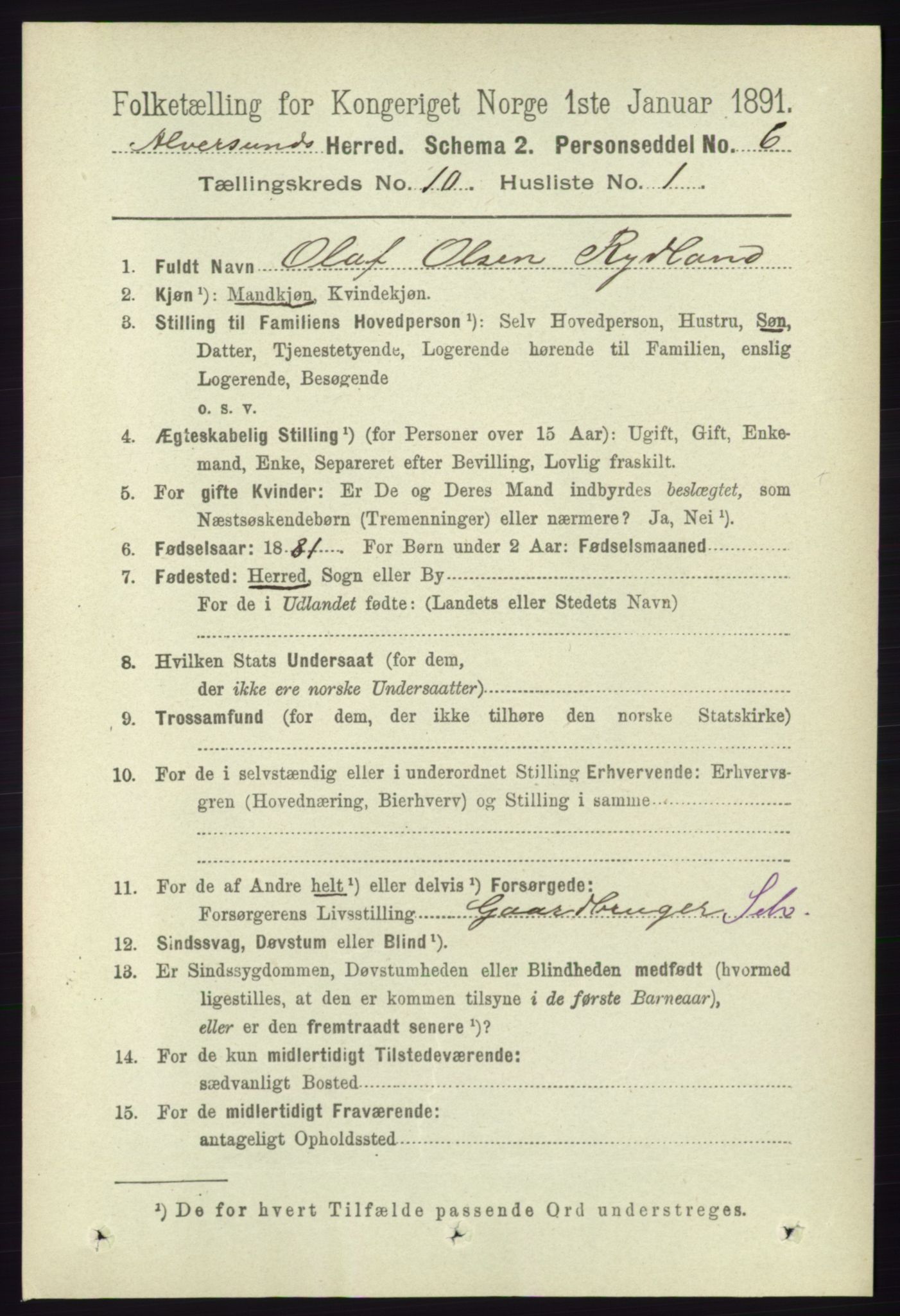 RA, 1891 census for 1257 Alversund, 1891, p. 3467