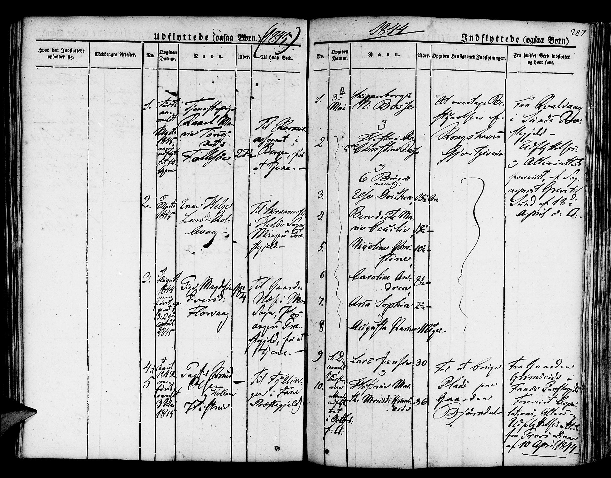 Askøy Sokneprestembete, SAB/A-74101/H/Ha/Haa/Haaa/L0004: Parish register (official) no. A 4, 1825-1845, p. 287