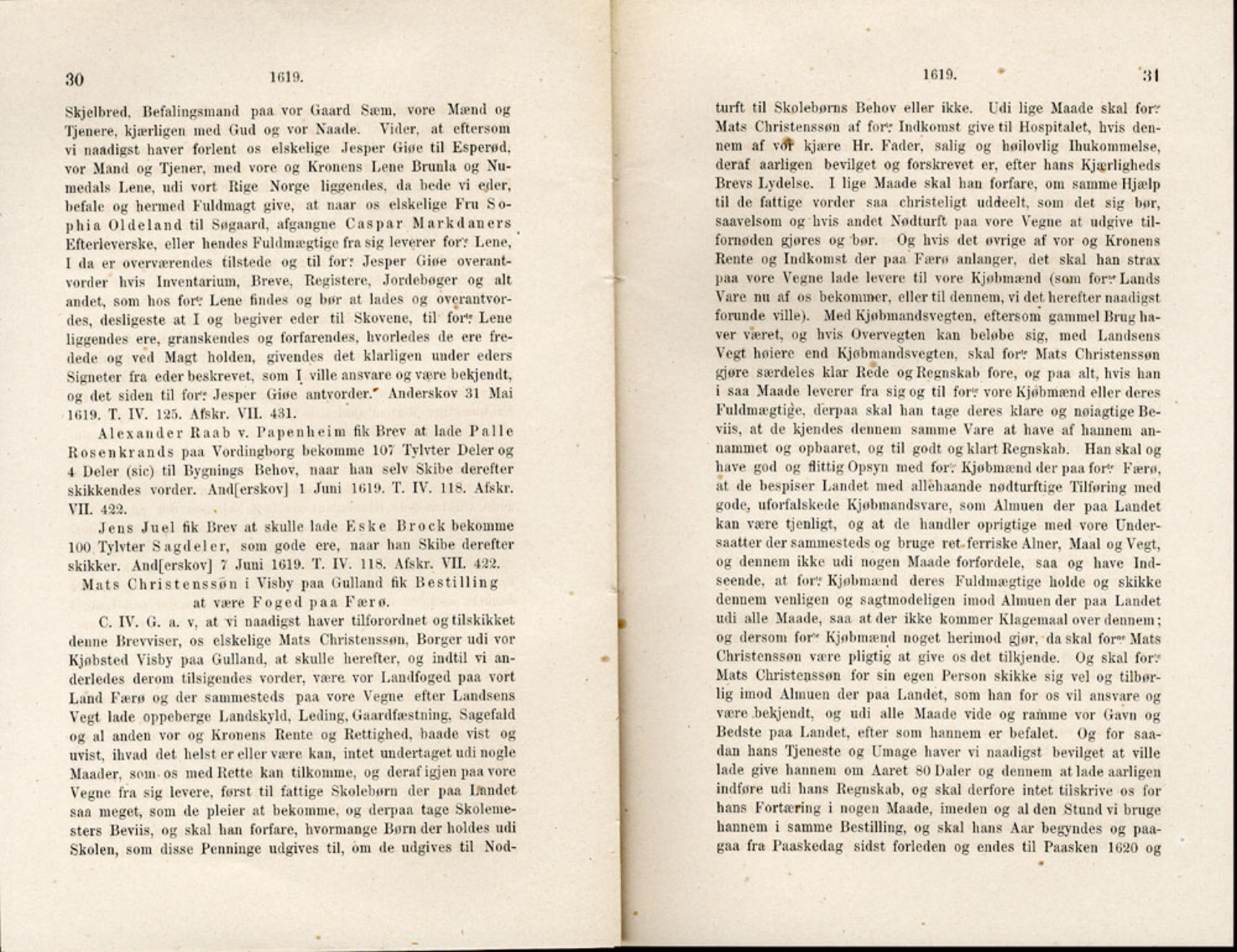 Publikasjoner utgitt av Det Norske Historiske Kildeskriftfond, PUBL/-/-/-: Norske Rigs-Registranter, bind 5, 1619-1627, p. 30-31