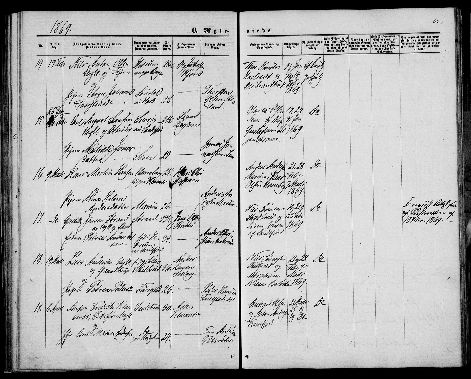 Sandar kirkebøker, AV/SAKO-A-243/F/Fa/L0009: Parish register (official) no. 9, 1862-1871, p. 62