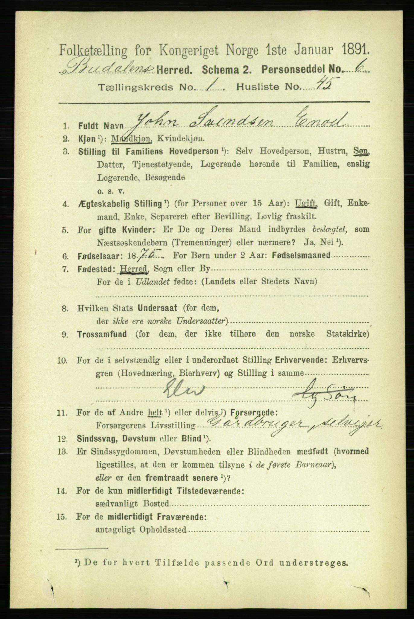 RA, 1891 census for 1647 Budal, 1891, p. 368