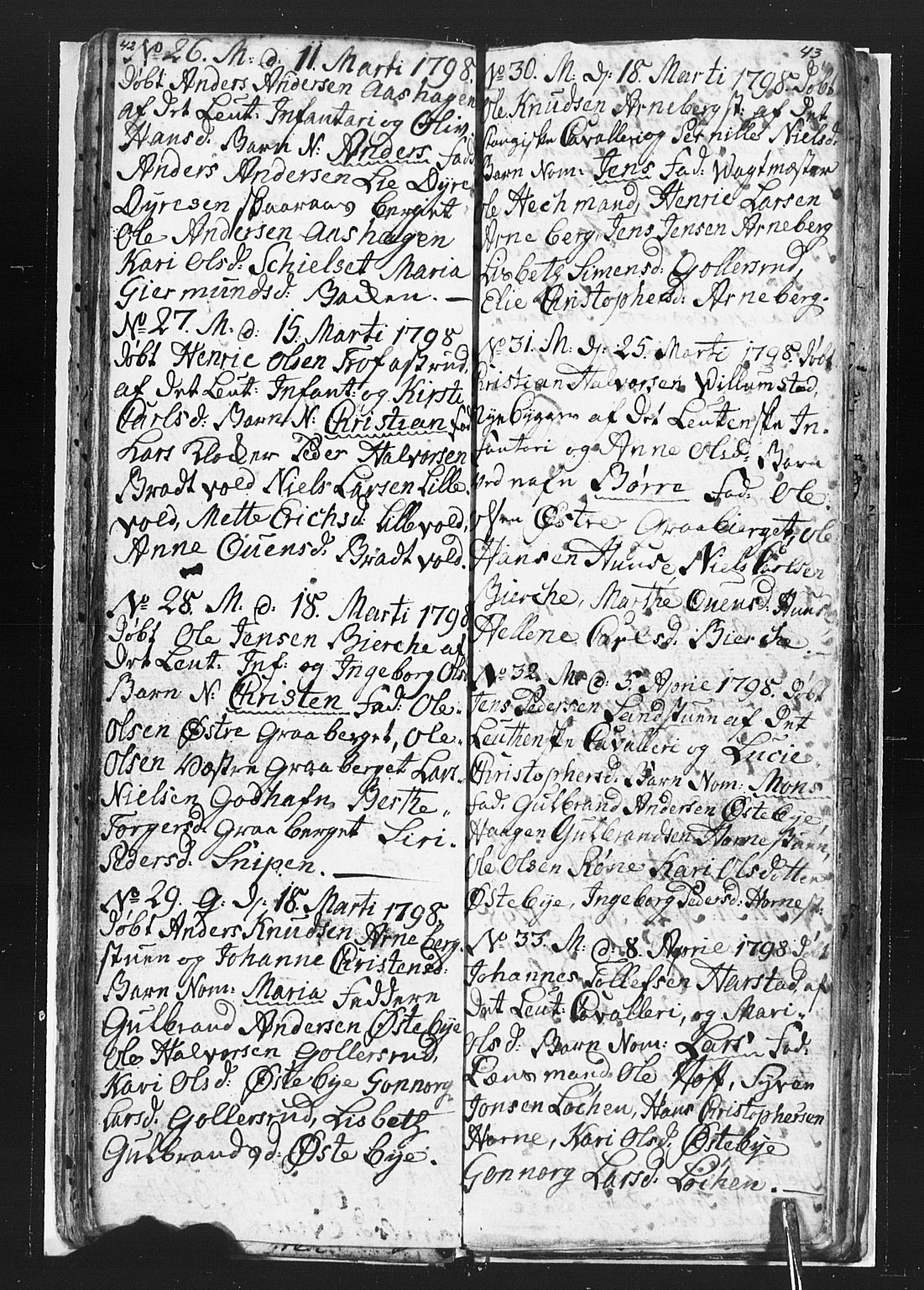 Romedal prestekontor, SAH/PREST-004/L/L0002: Parish register (copy) no. 2, 1795-1800, p. 42-43
