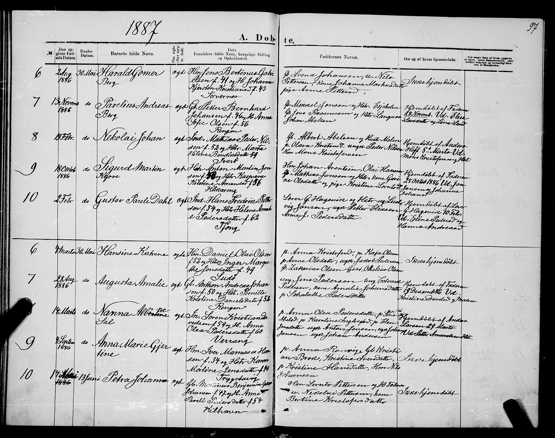 Ministerialprotokoller, klokkerbøker og fødselsregistre - Nordland, SAT/A-1459/841/L0620: Parish register (copy) no. 841C04, 1877-1896, p. 97