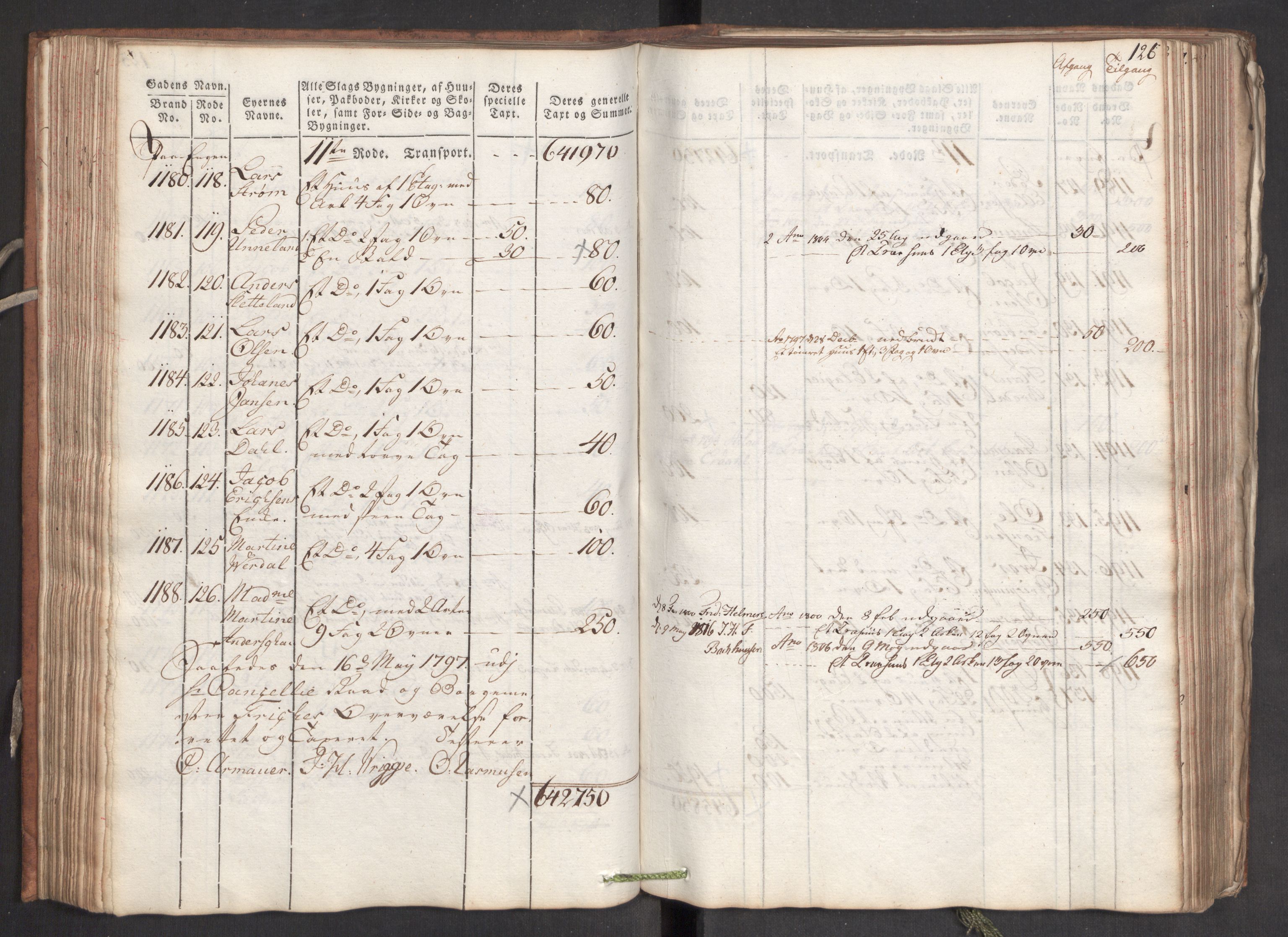 Kommersekollegiet, Brannforsikringskontoret 1767-1814, AV/RA-EA-5458/F/Fa/L0006/0001: Bergen / Branntakstprotokoll, 1797, p. 126