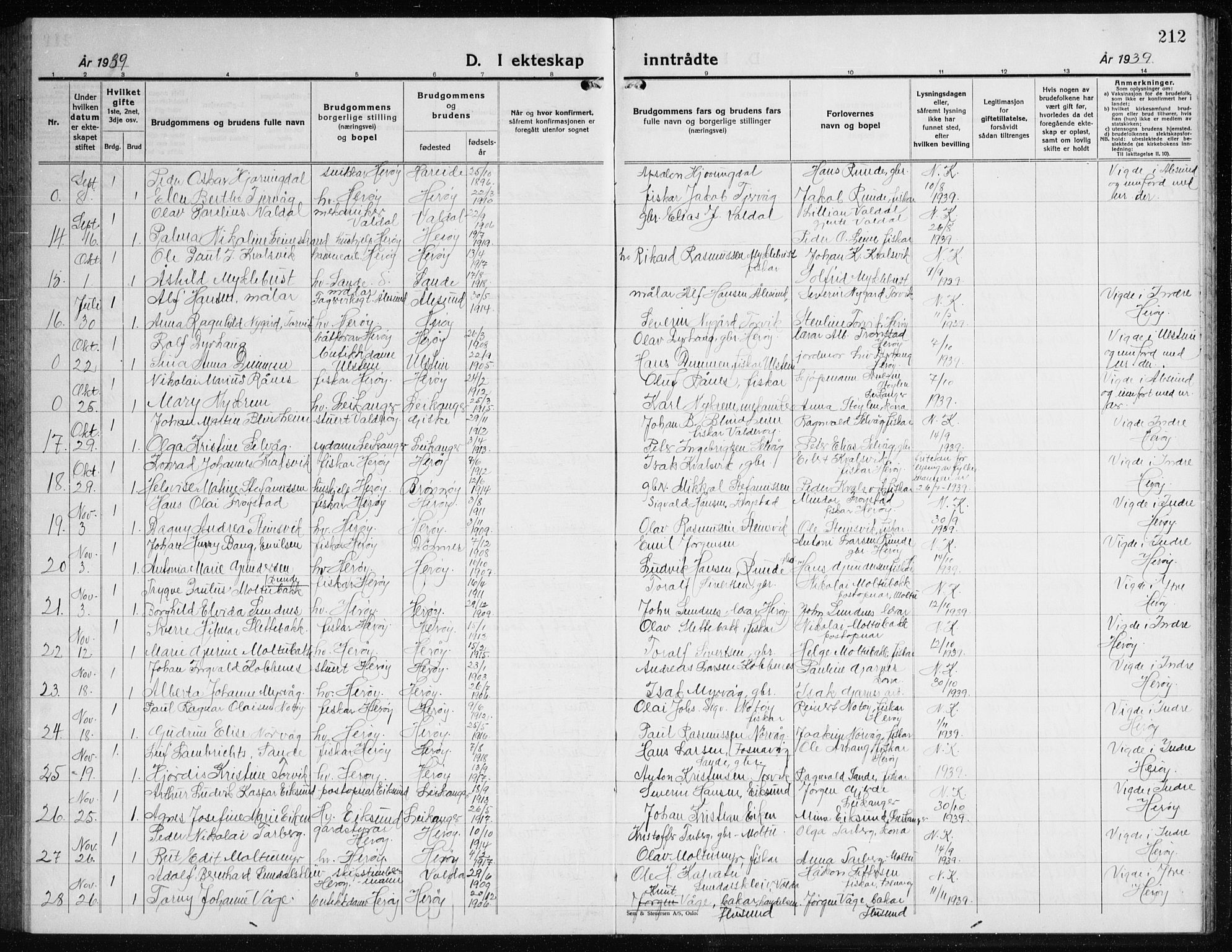 Ministerialprotokoller, klokkerbøker og fødselsregistre - Møre og Romsdal, AV/SAT-A-1454/507/L0085: Parish register (copy) no. 507C08, 1933-1944, p. 212