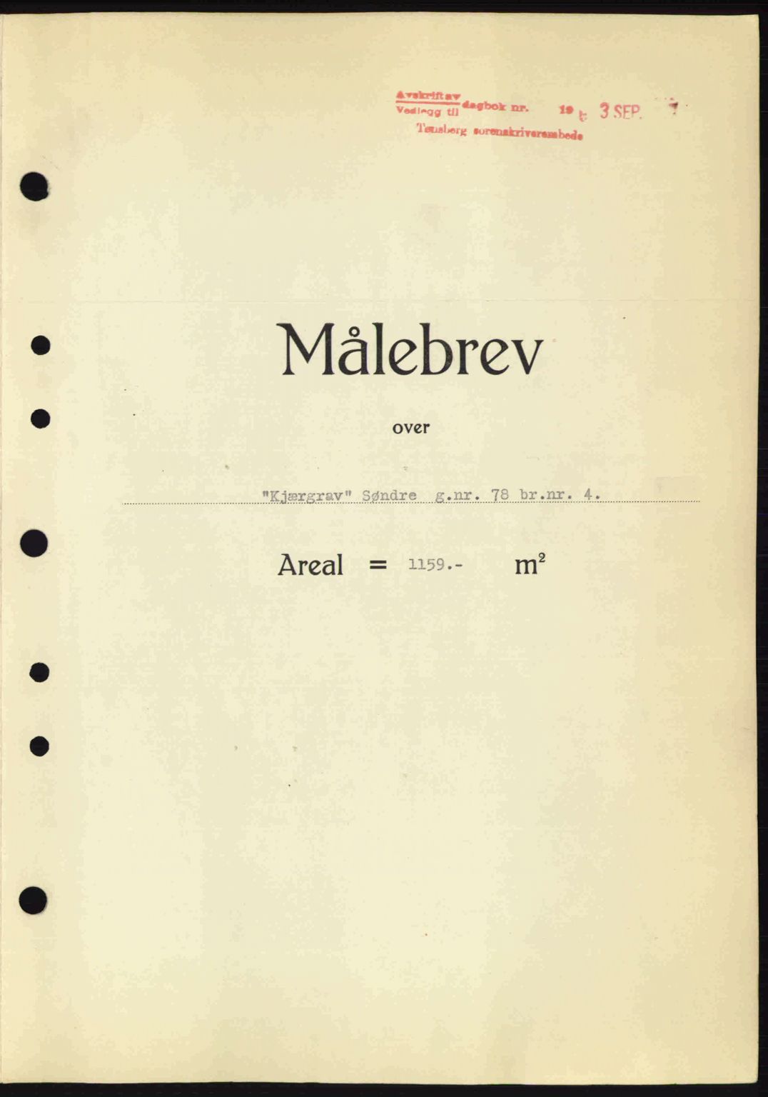 Tønsberg sorenskriveri, AV/SAKO-A-130/G/Ga/Gaa/L0013: Mortgage book no. A13, 1943-1943, Diary no: : 2198/1943