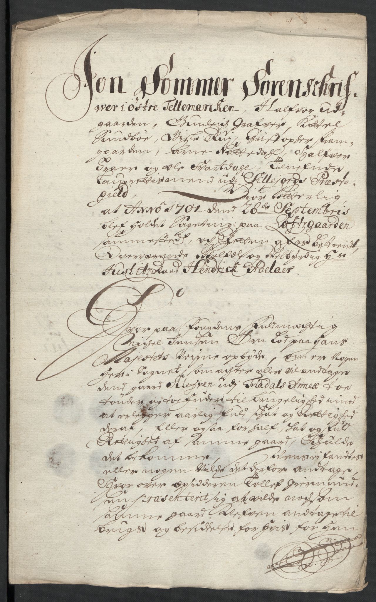 Rentekammeret inntil 1814, Reviderte regnskaper, Fogderegnskap, RA/EA-4092/R36/L2105: Fogderegnskap Øvre og Nedre Telemark og Bamble, 1701, p. 261