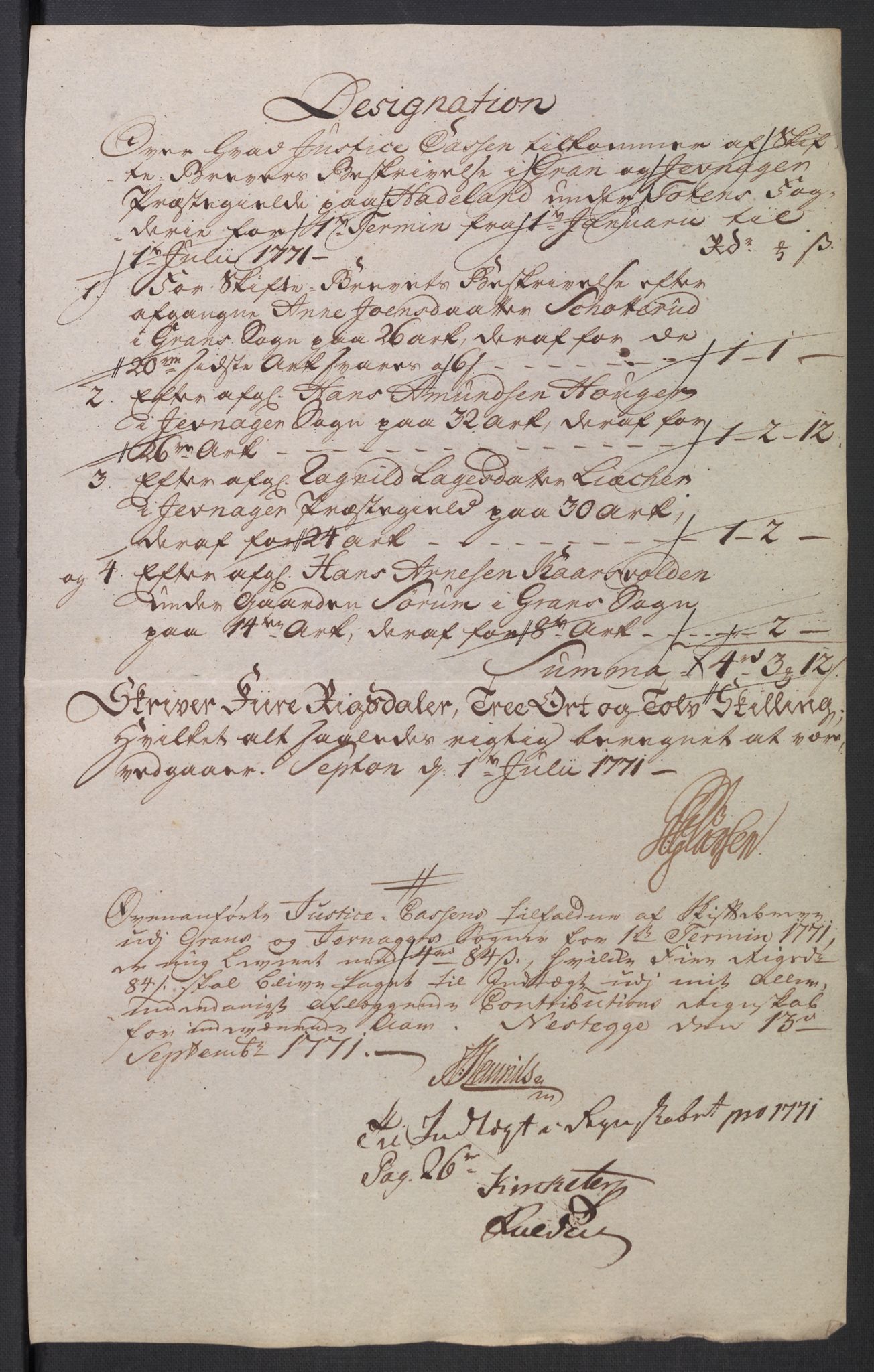 Rentekammeret inntil 1814, Reviderte regnskaper, Mindre regnskaper, AV/RA-EA-4068/Rb/L0014: Opplands amt, 1771-1779, p. 314