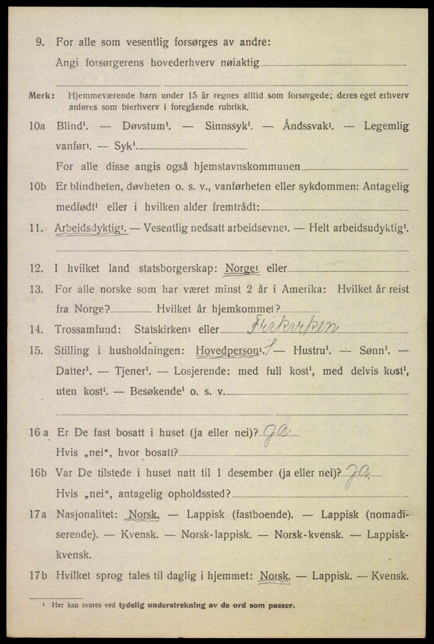 SAT, 1920 census for Sortland, 1920, p. 6511