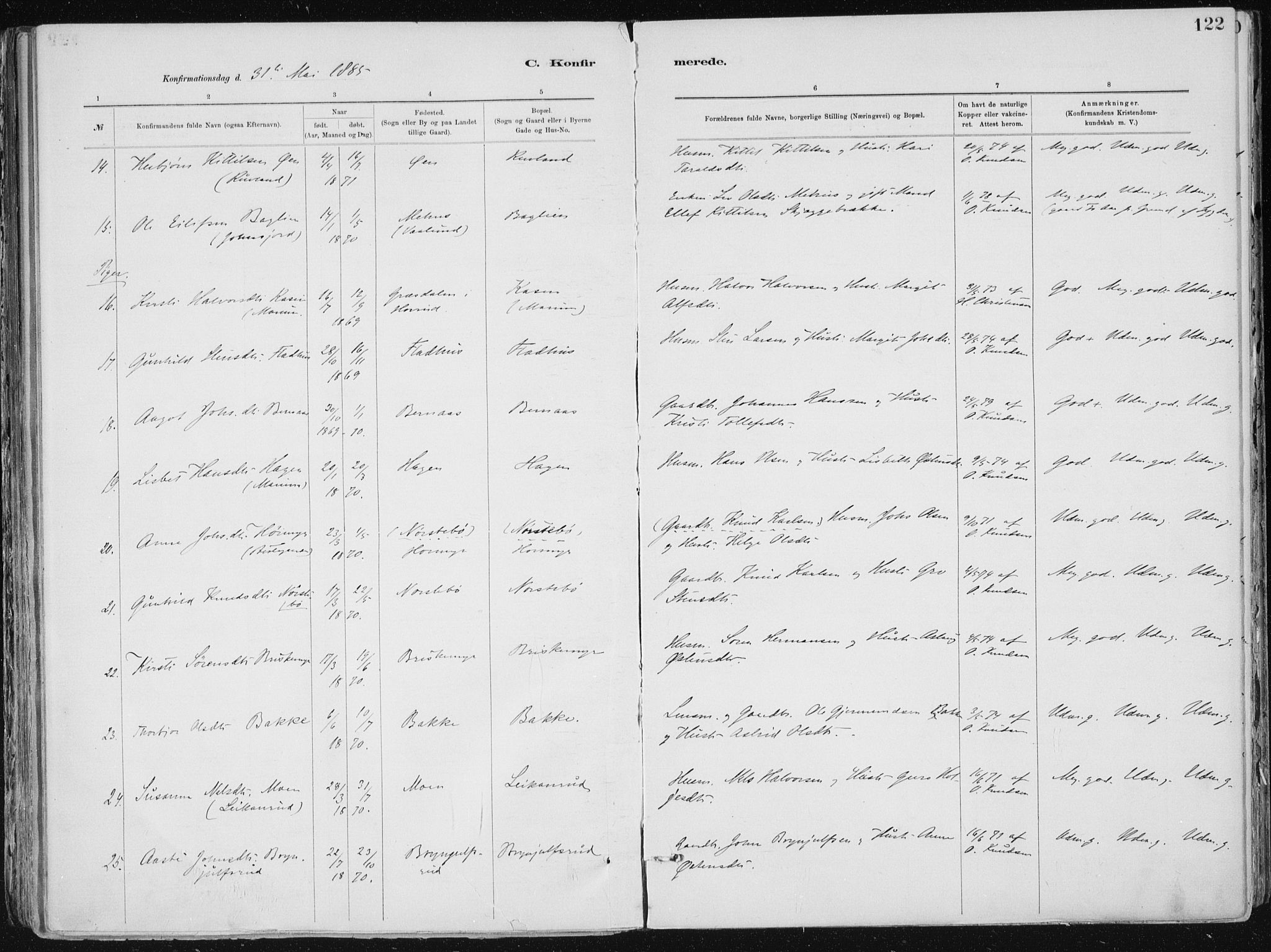 Tinn kirkebøker, SAKO/A-308/F/Fa/L0007: Parish register (official) no. I 7, 1878-1922, p. 122