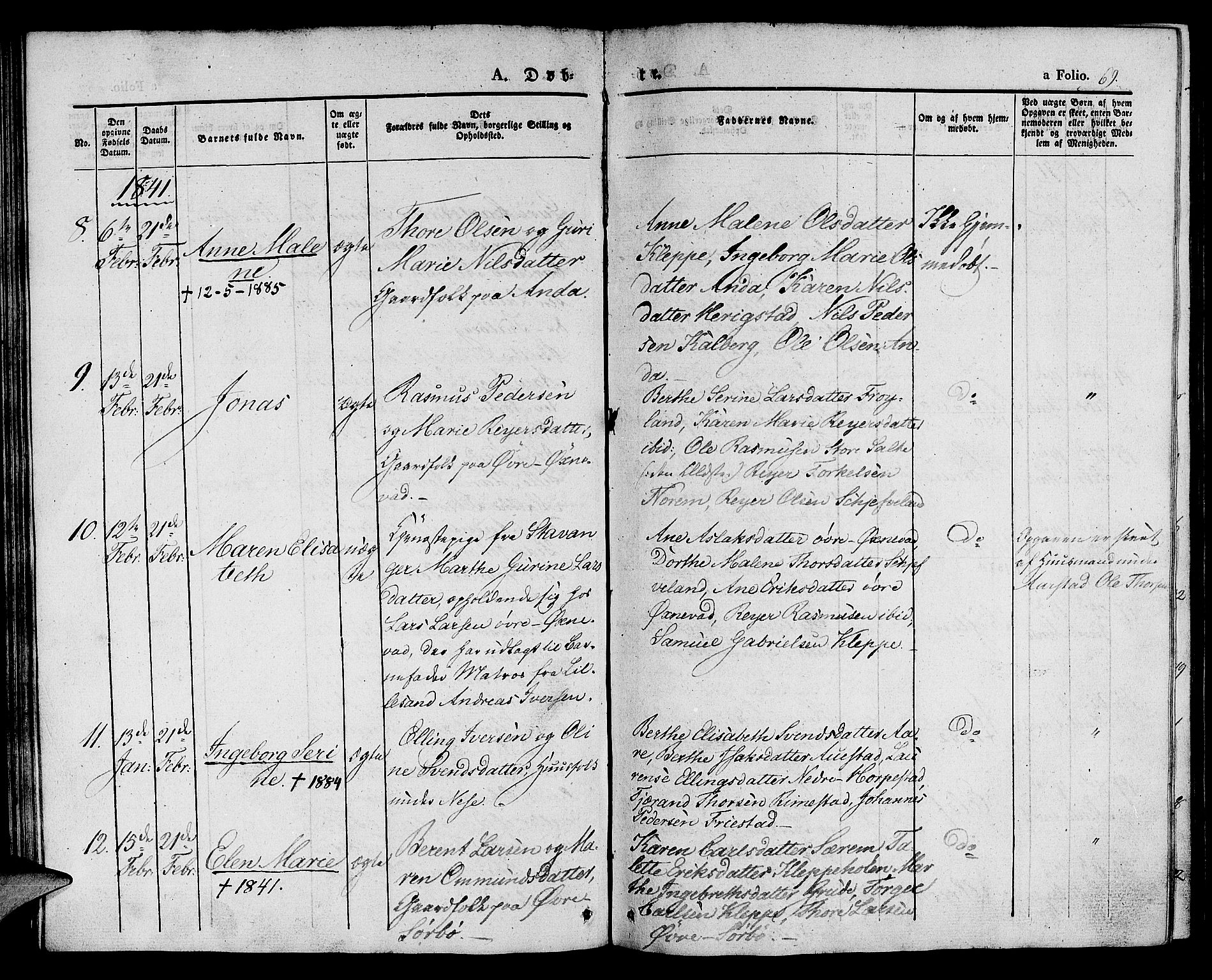 Klepp sokneprestkontor, SAST/A-101803/001/3/30BA/L0003: Parish register (official) no. A 3, 1833-1842, p. 69