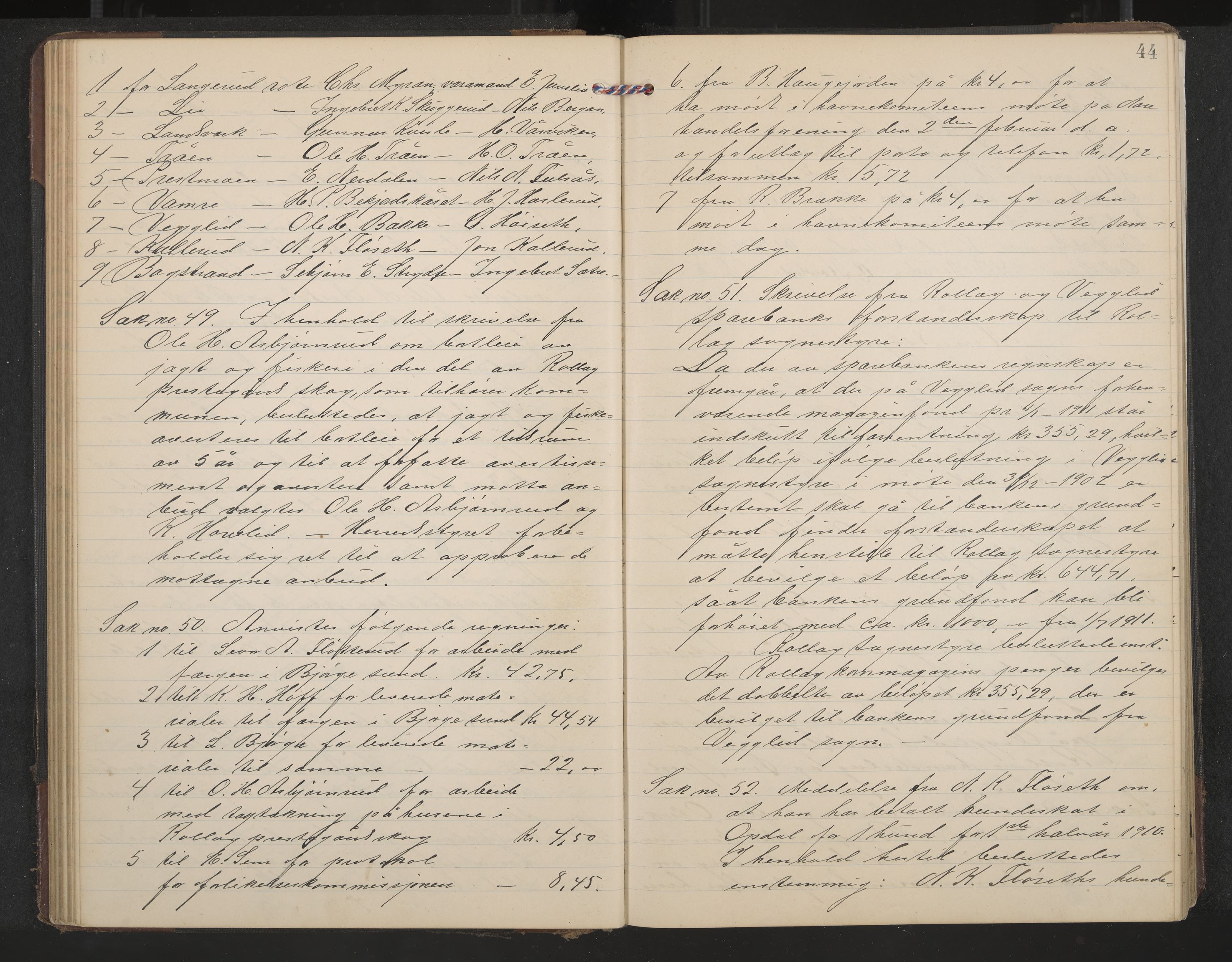 Rollag formannskap og sentraladministrasjon, IKAK/0632021-2/A/Aa/L0005: Møtebok, 1909-1915, p. 44