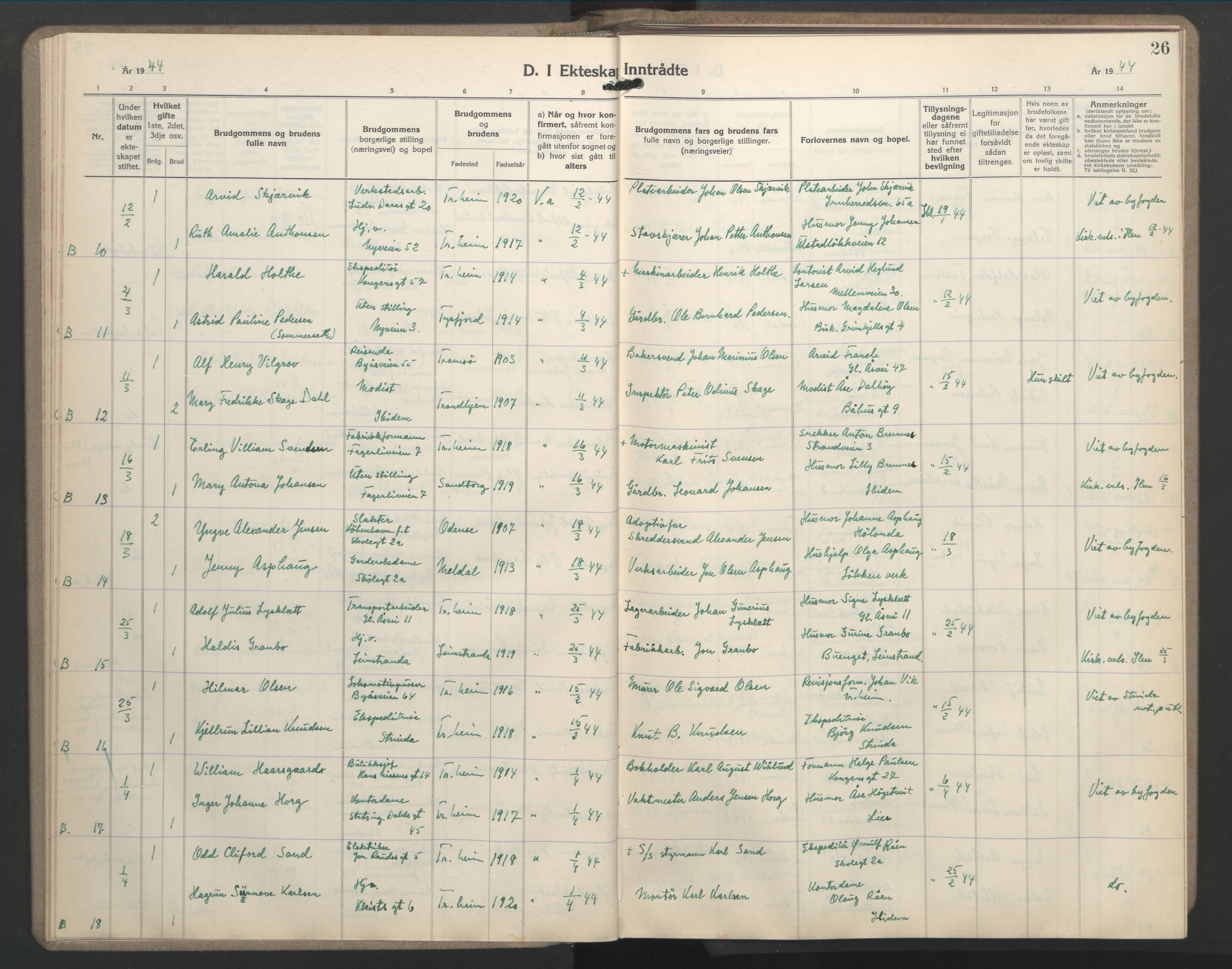 Ministerialprotokoller, klokkerbøker og fødselsregistre - Sør-Trøndelag, SAT/A-1456/603/L0177: Parish register (copy) no. 603C05, 1941-1952, p. 26