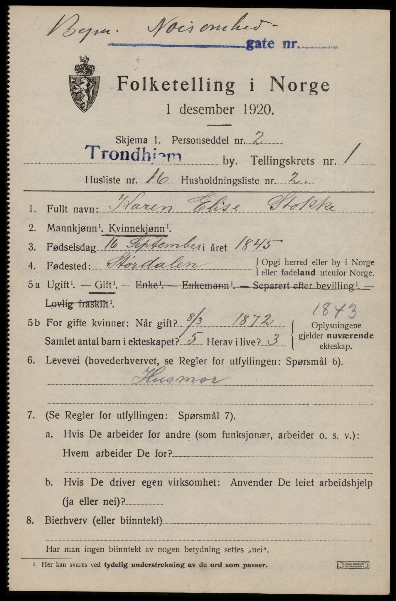 SAT, 1920 census for Trondheim, 1920, p. 32928