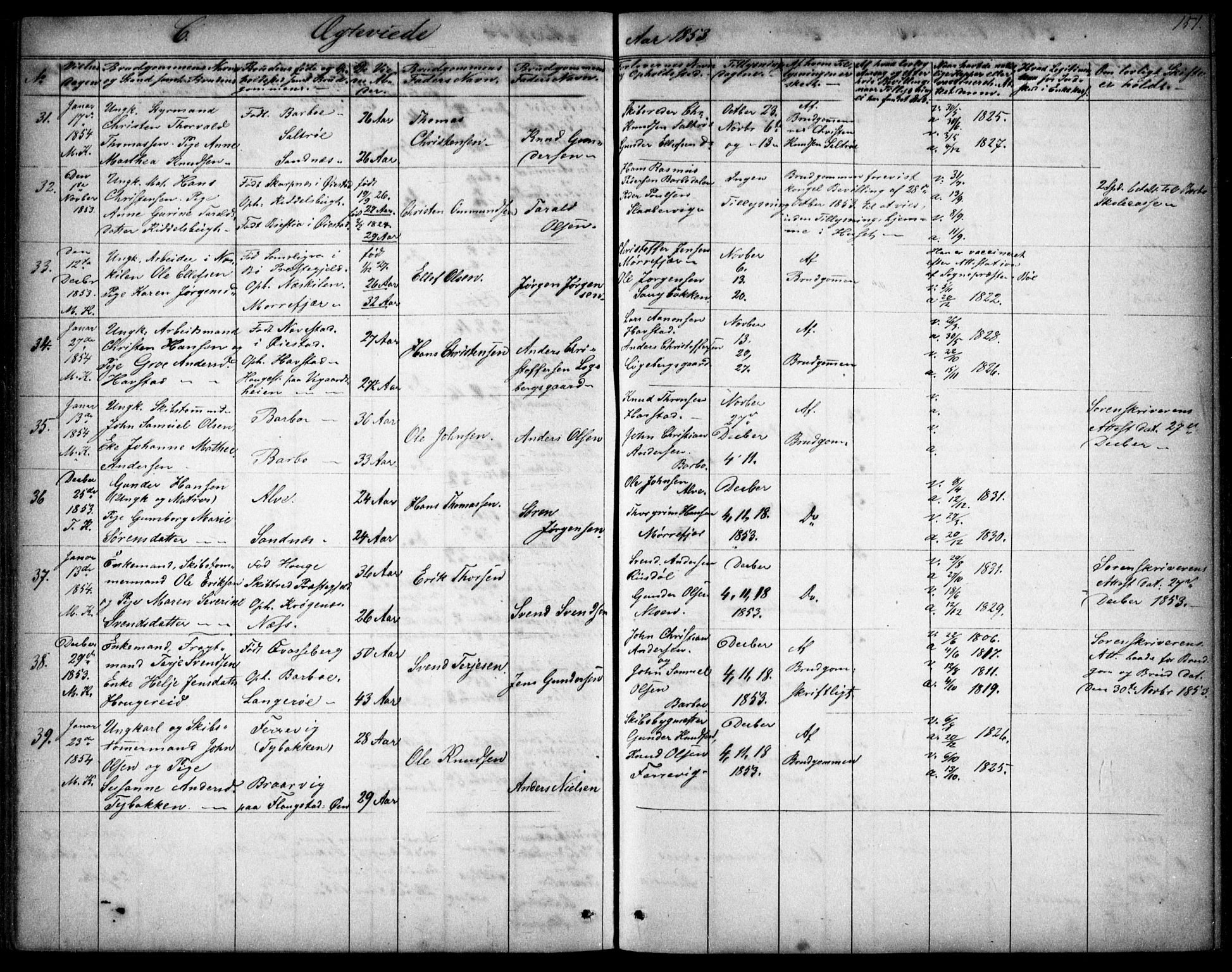 Tromøy sokneprestkontor, AV/SAK-1111-0041/F/Fb/L0002: Parish register (copy) no. B 2, 1851-1858, p. 151