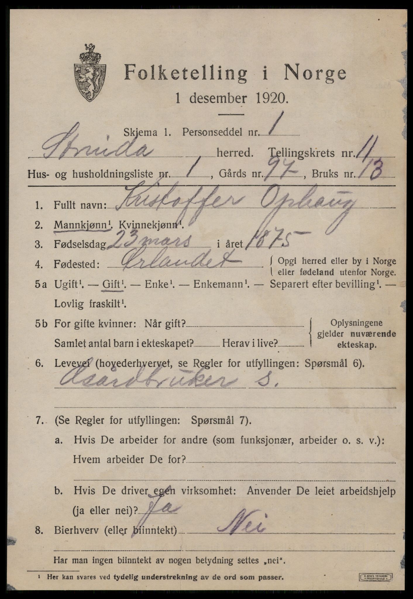SAT, 1920 census for Strinda, 1920, p. 25566